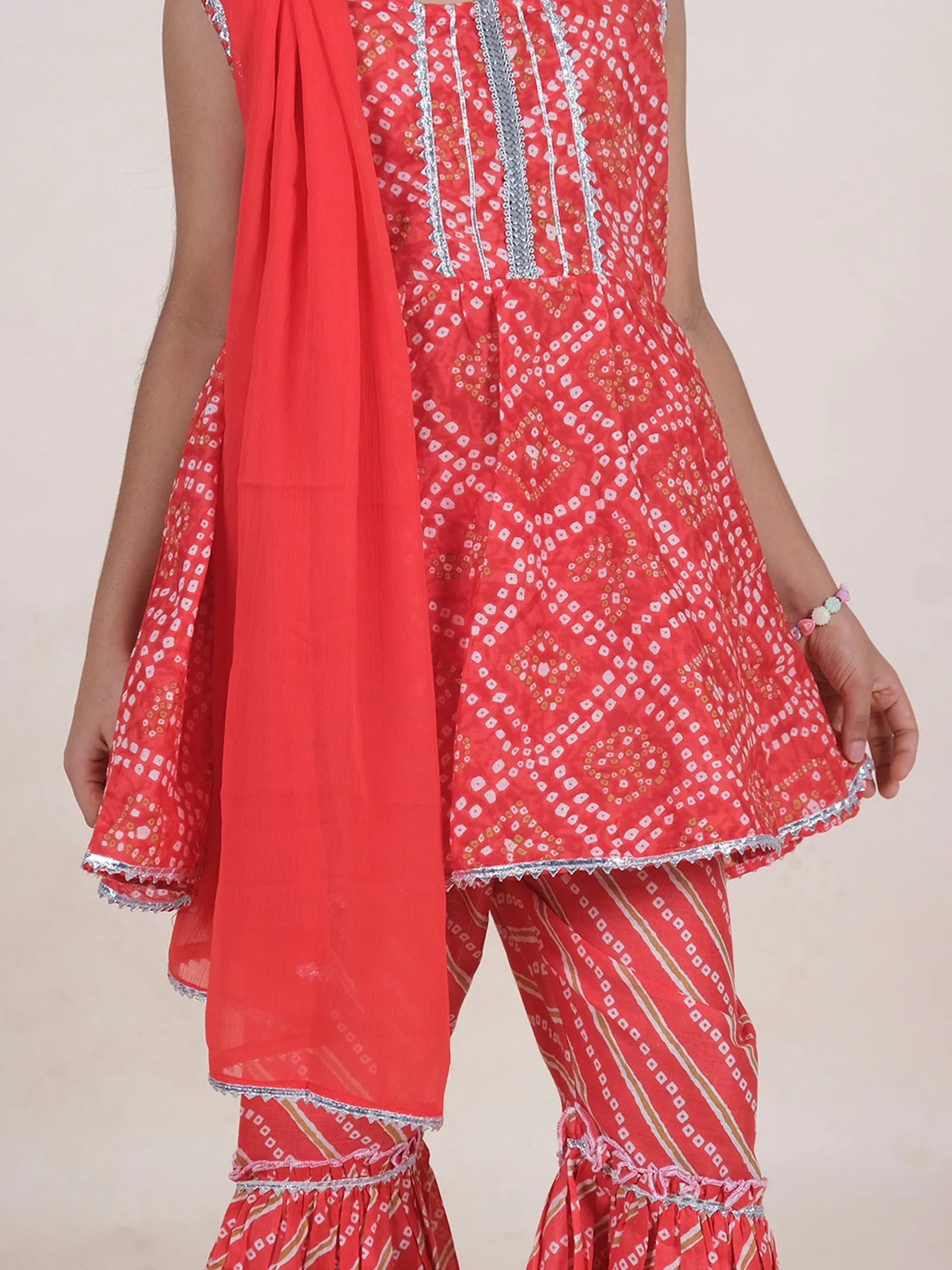 Ethnic Bandhani Printed Kurta Sharara With Dupatta Set