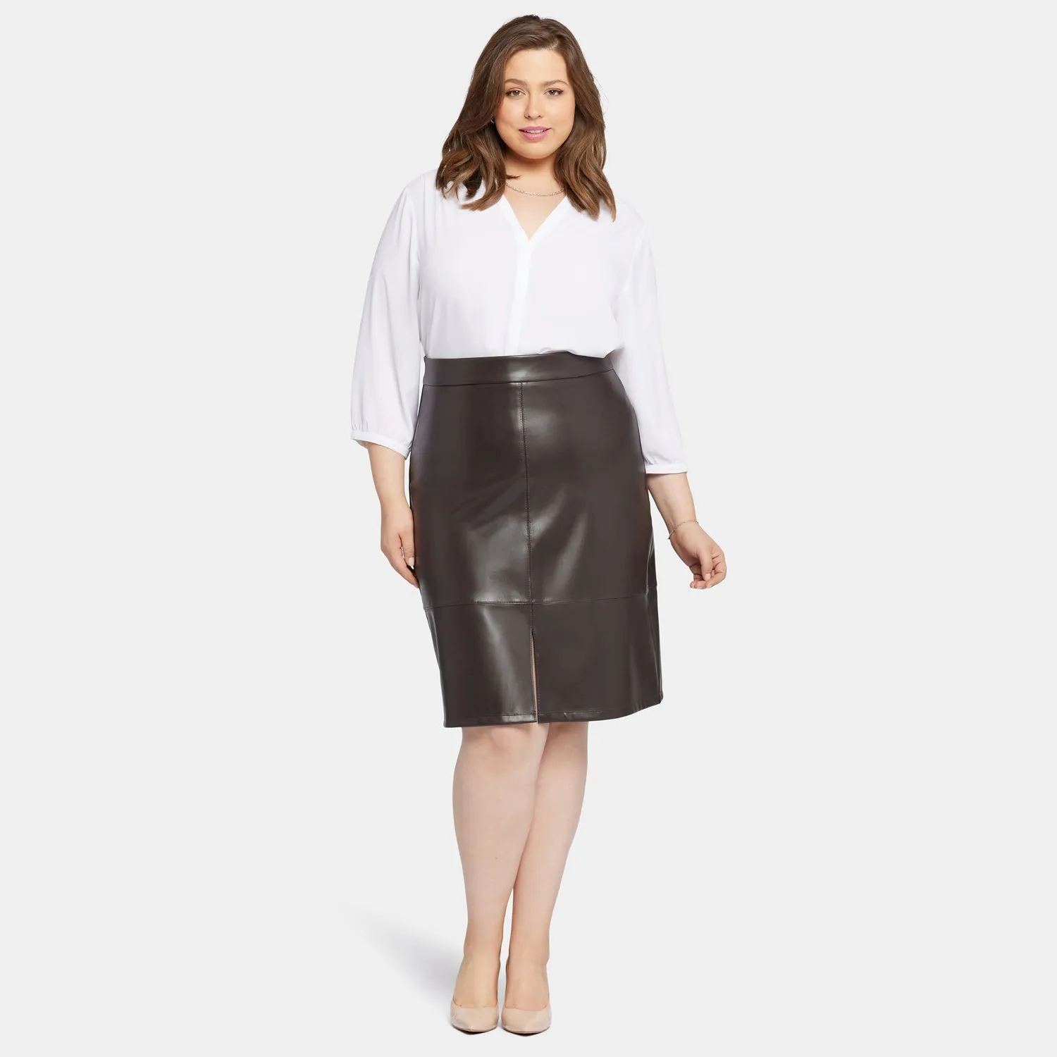 Faux Leather A-Line Skirt In Plus Size - Cordovan