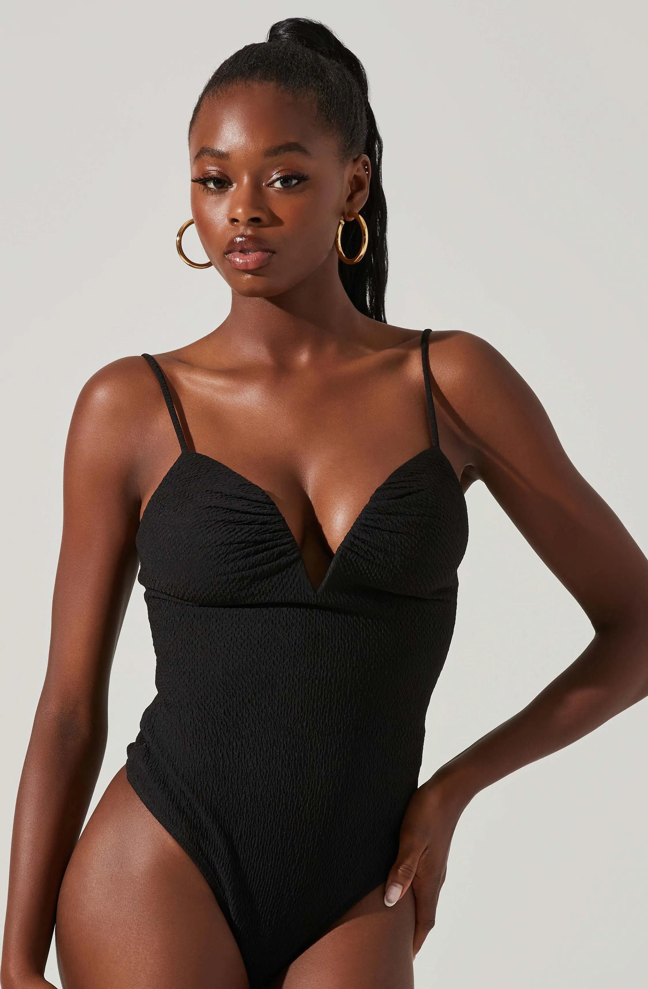 Fia Crinkled Plunge Neck Bodysuit