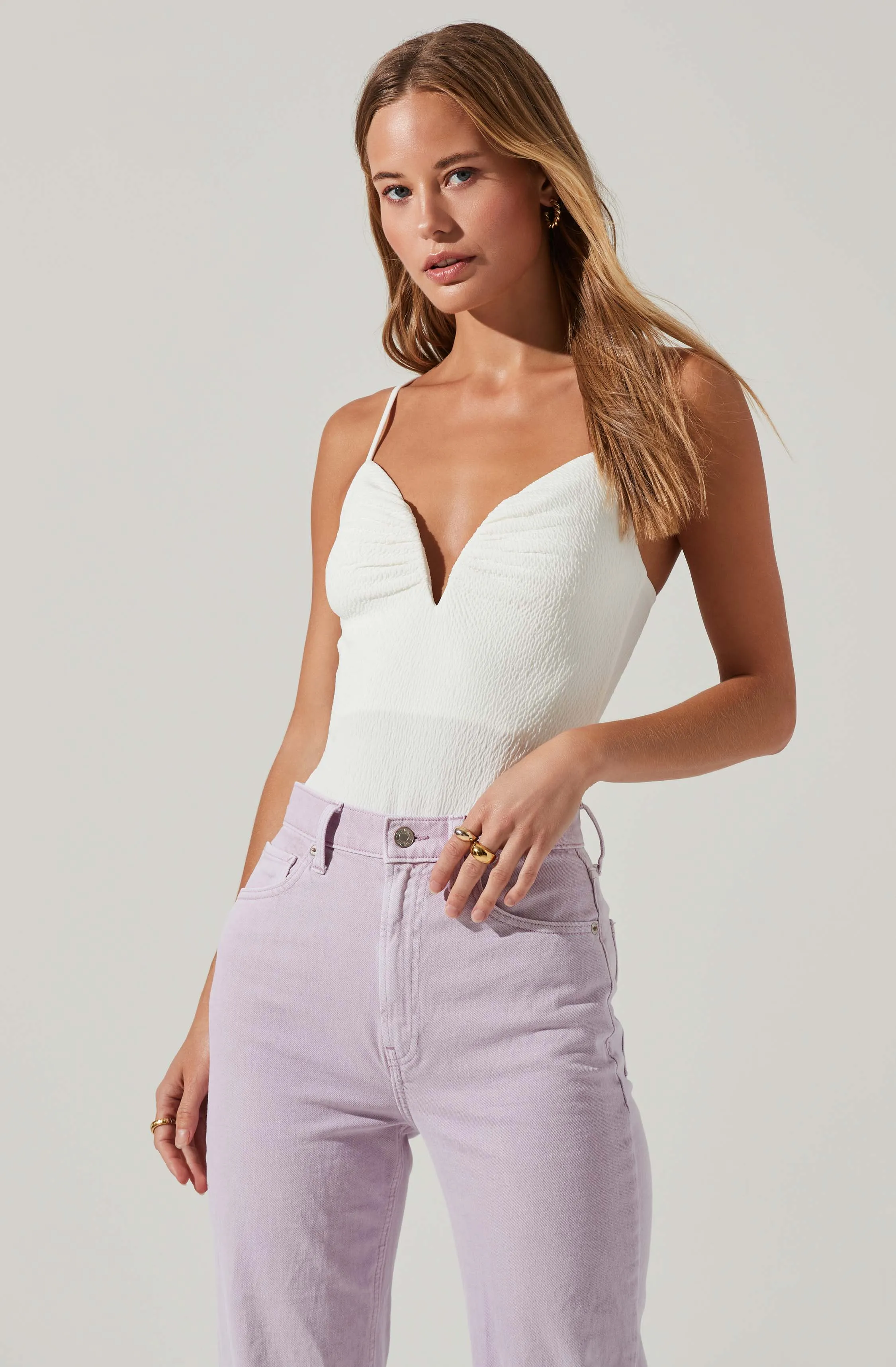 Fia Crinkled Plunge Neck Bodysuit