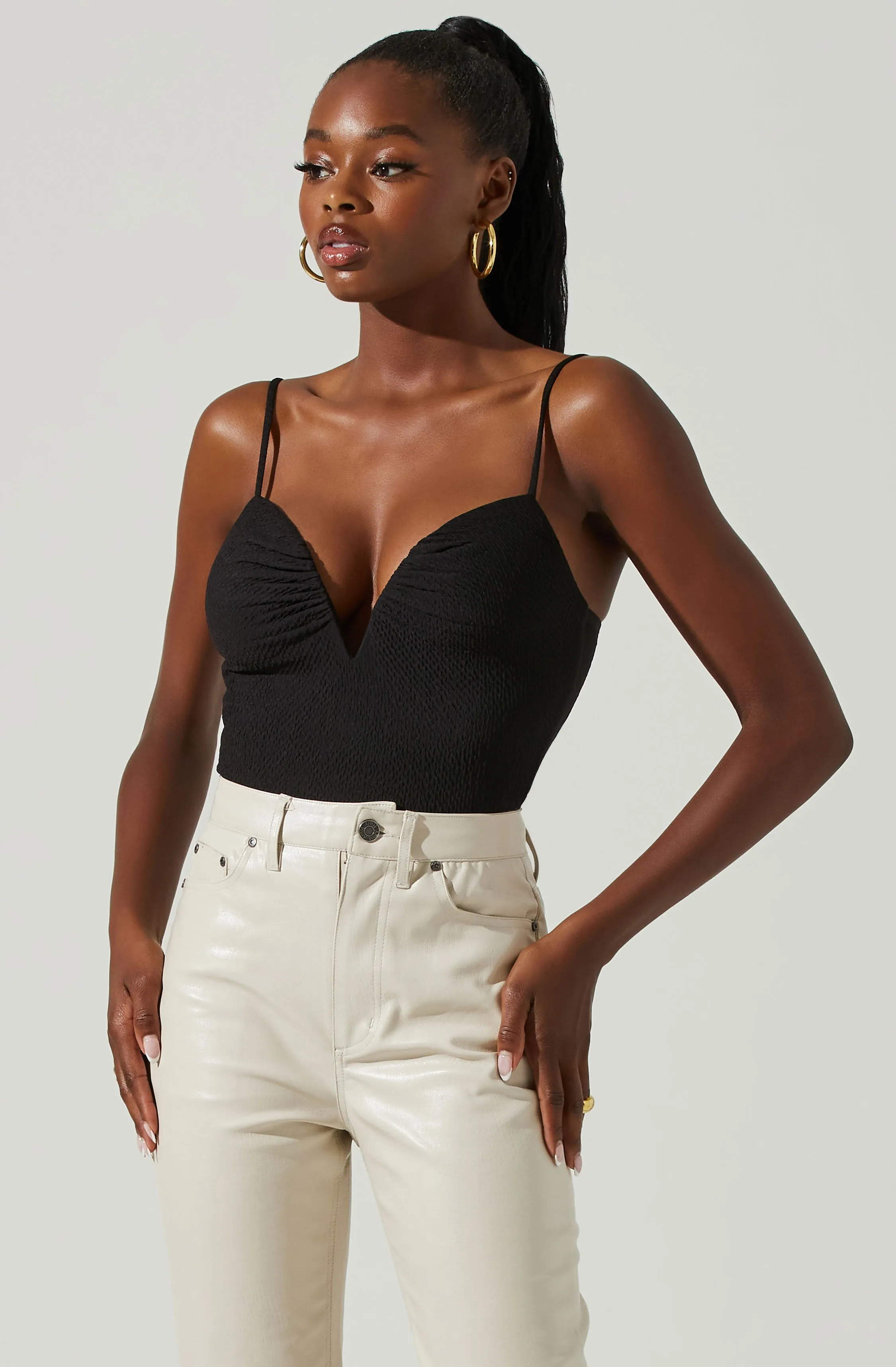 Fia Crinkled Plunge Neck Bodysuit