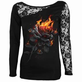 FLAMING ROSE - Lace One Shoulder Top Black