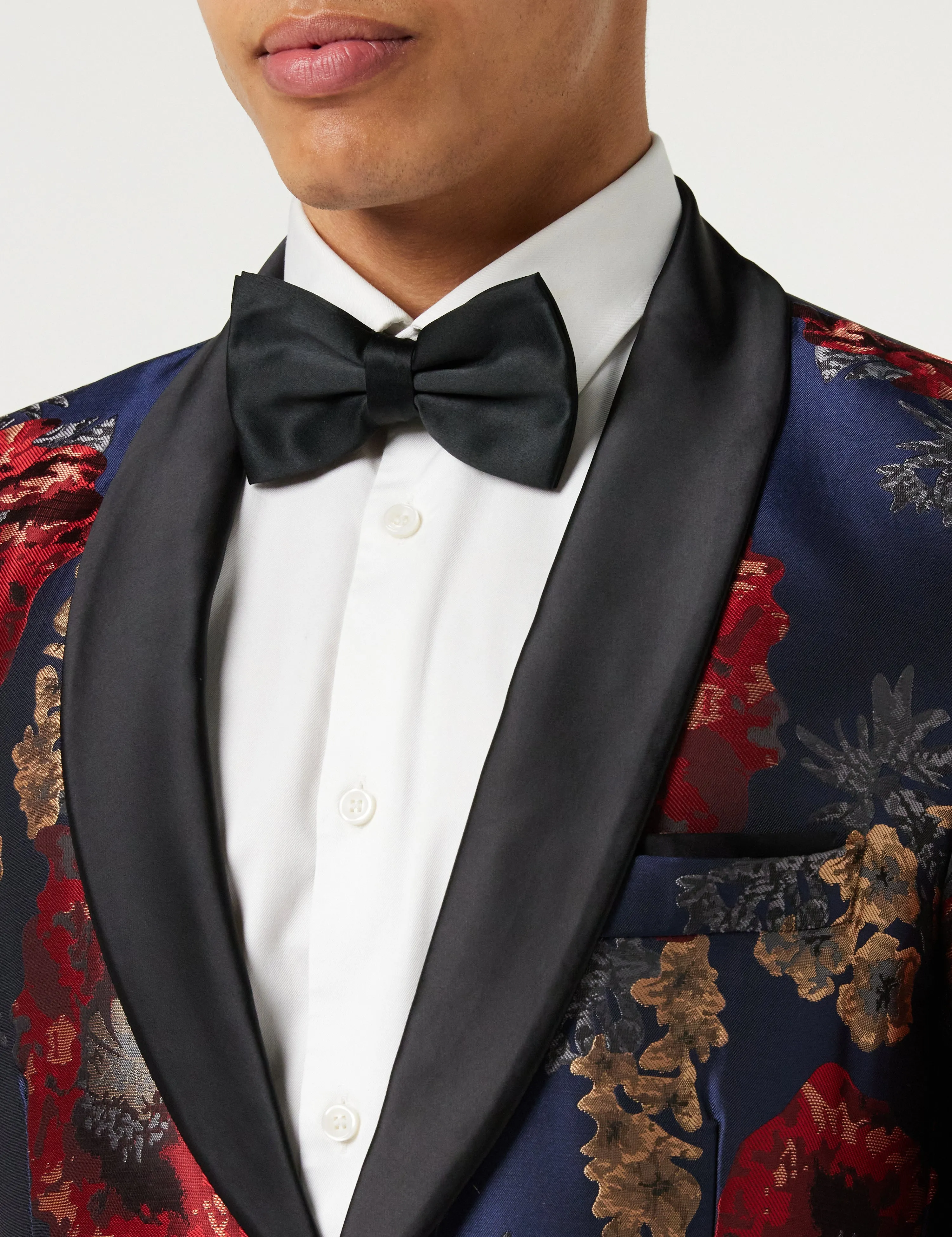 Flocked Floral Red Navy Tux Jacket