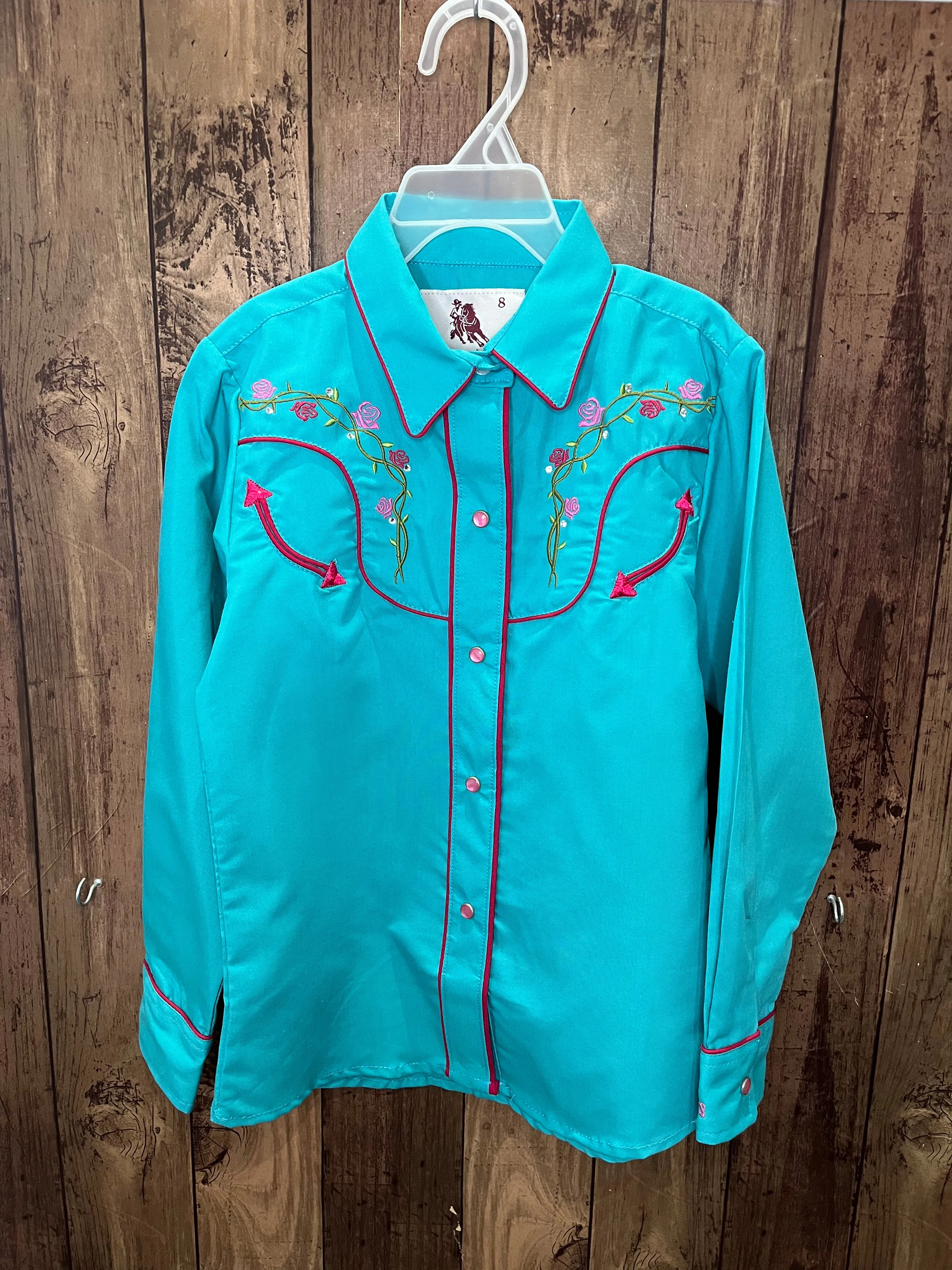 Florido 006NA01 Girls Cowboy Shirt Turquoise