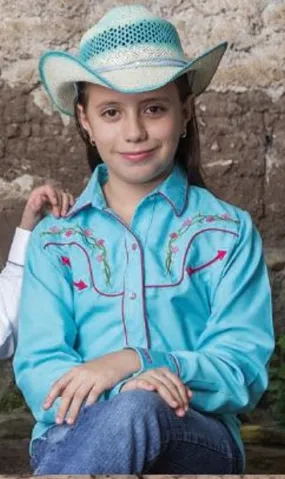 Florido 006NA01 Girls Cowboy Shirt Turquoise