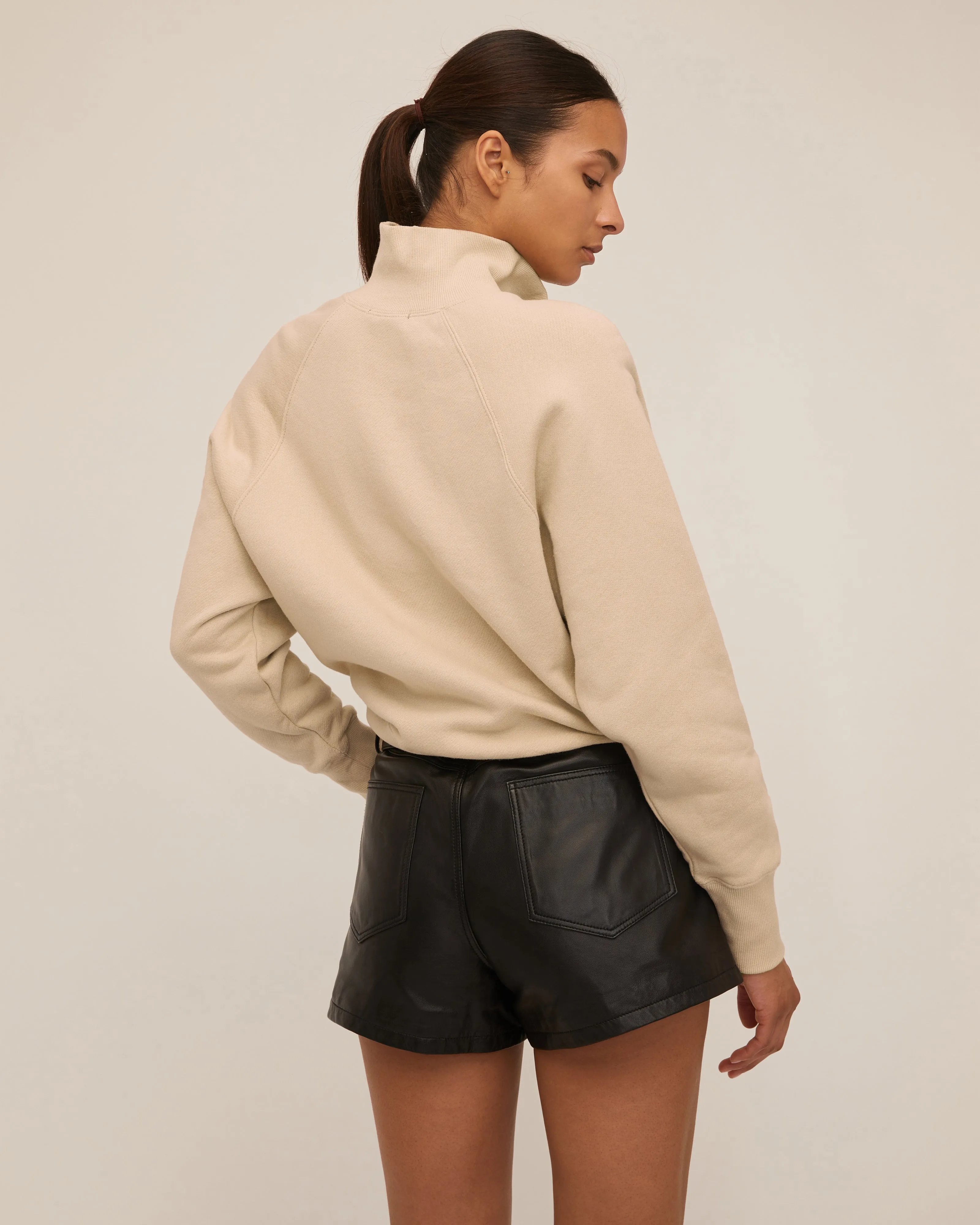 French Terry Funnel Neck Zip Sweatshirt - Sand