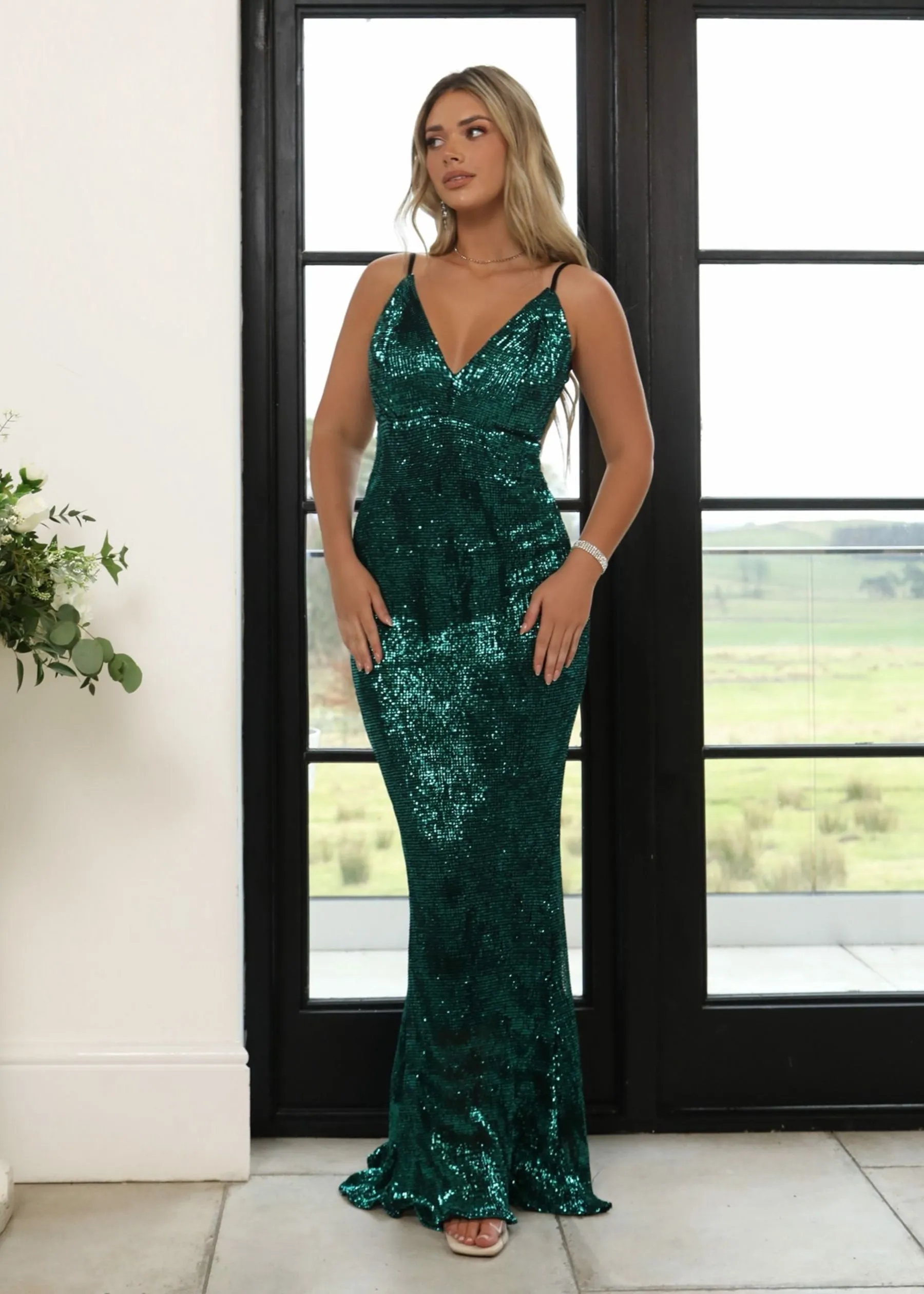 Frozen Heart Sequin Gown - Emerald Green