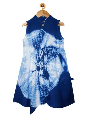 Girls Asymmetric Hem Tie And Dye Dress With Frill Detailing