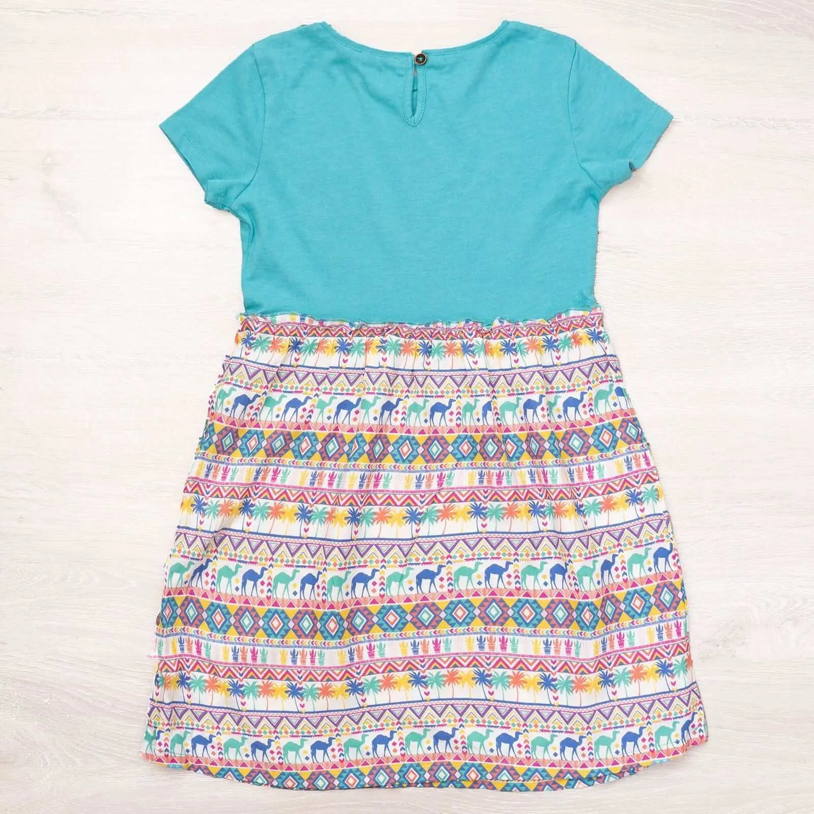 Girls Aztec Print Blue Jersey Short Sleeve Dresses