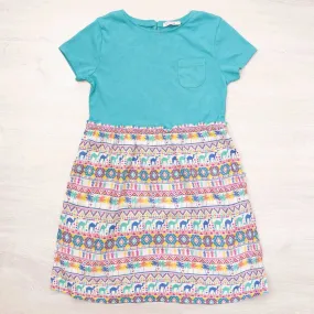 Girls Aztec Print Blue Jersey Short Sleeve Dresses