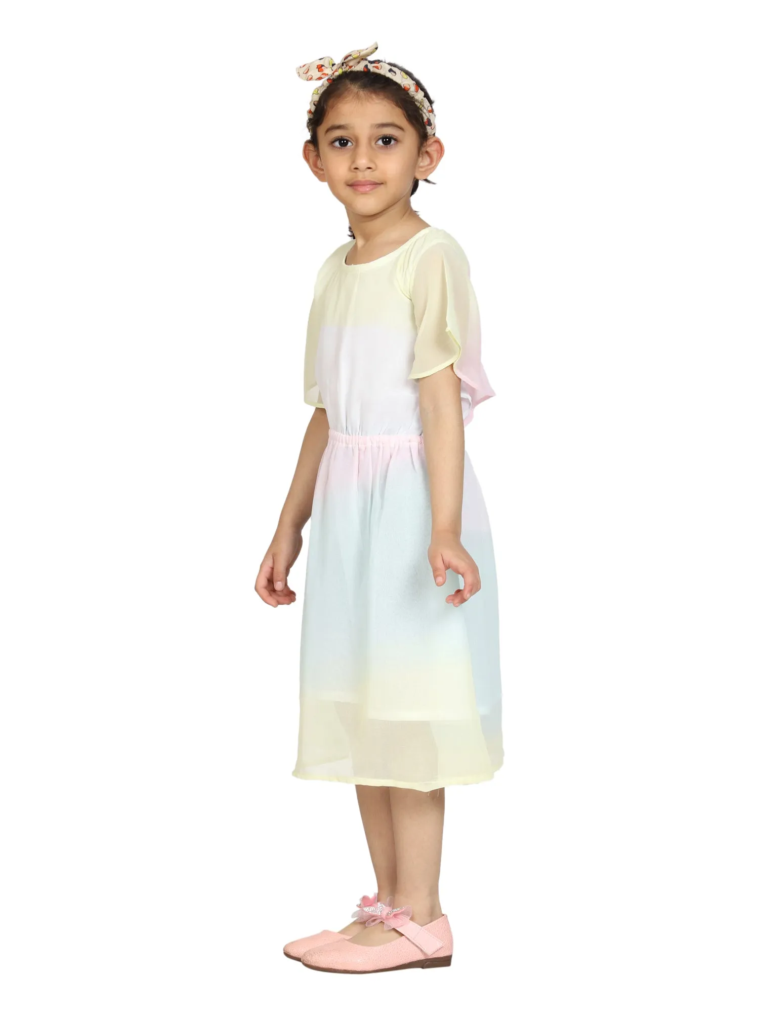 Girls Butterfly Sleeves Knee length Dress