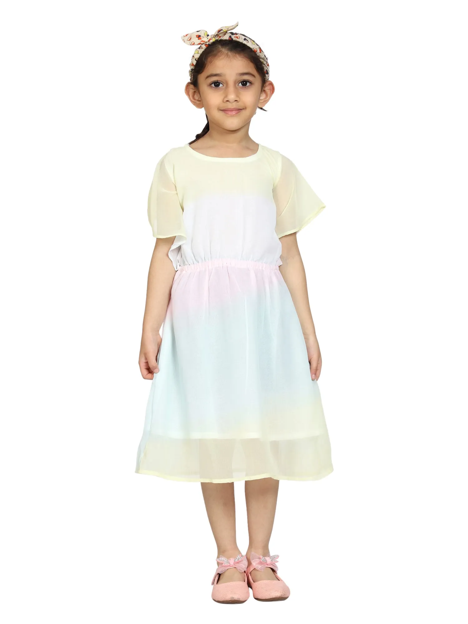 Girls Butterfly Sleeves Knee length Dress