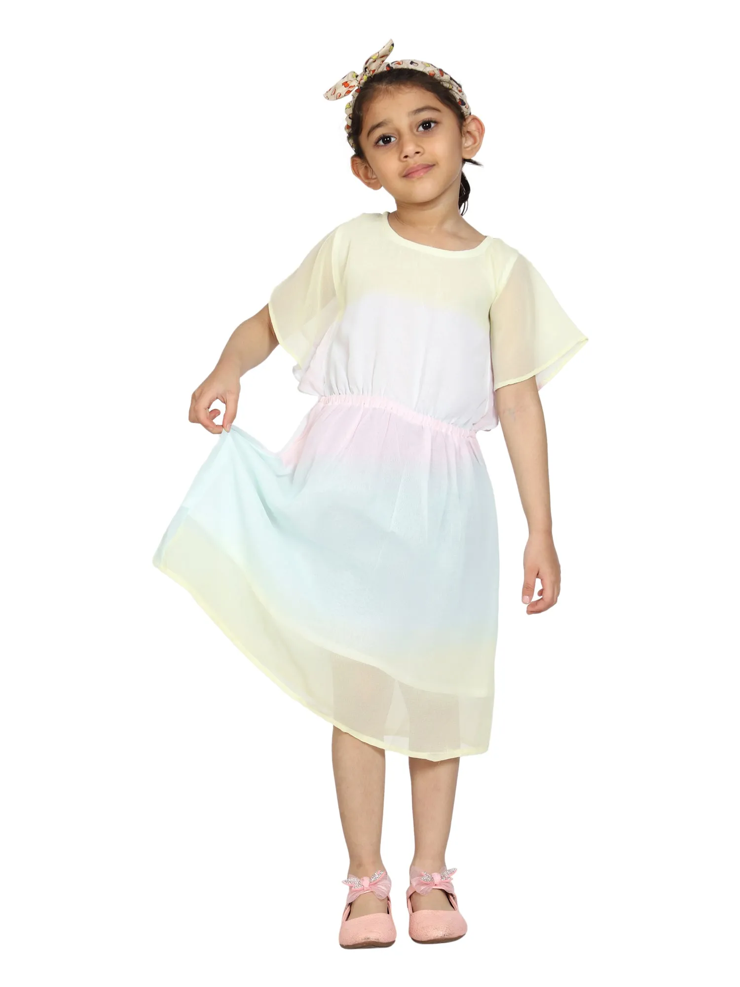 Girls Butterfly Sleeves Knee length Dress