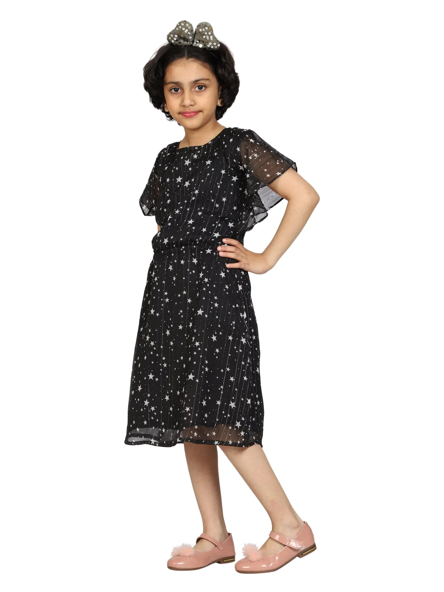 Girls Butterfly Sleeves Knee length Dress