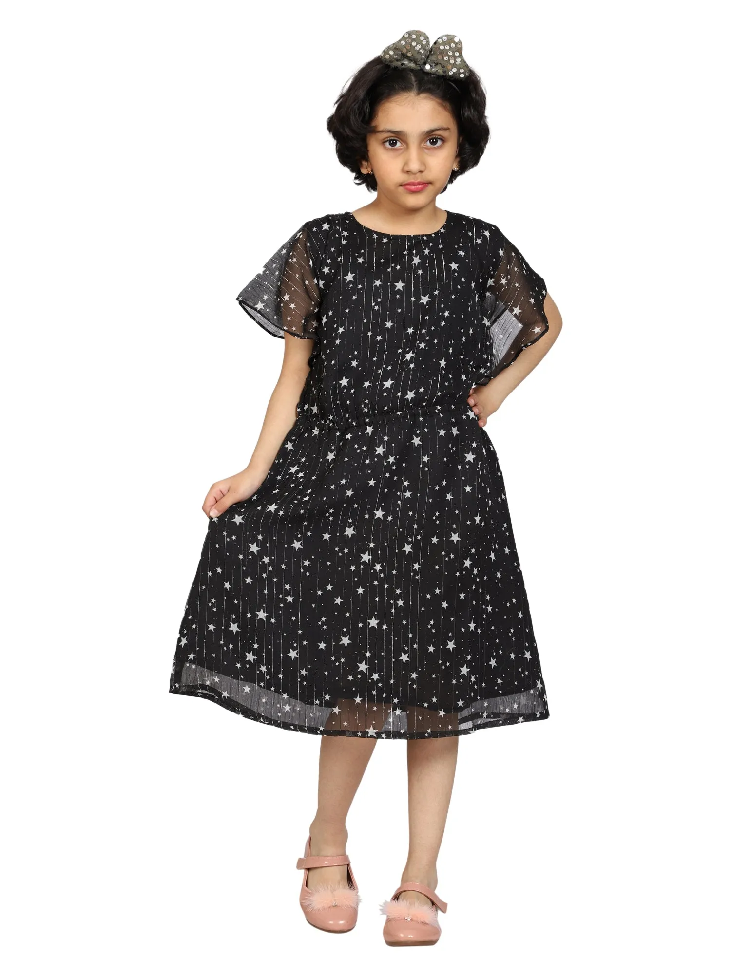 Girls Butterfly Sleeves Knee length Dress