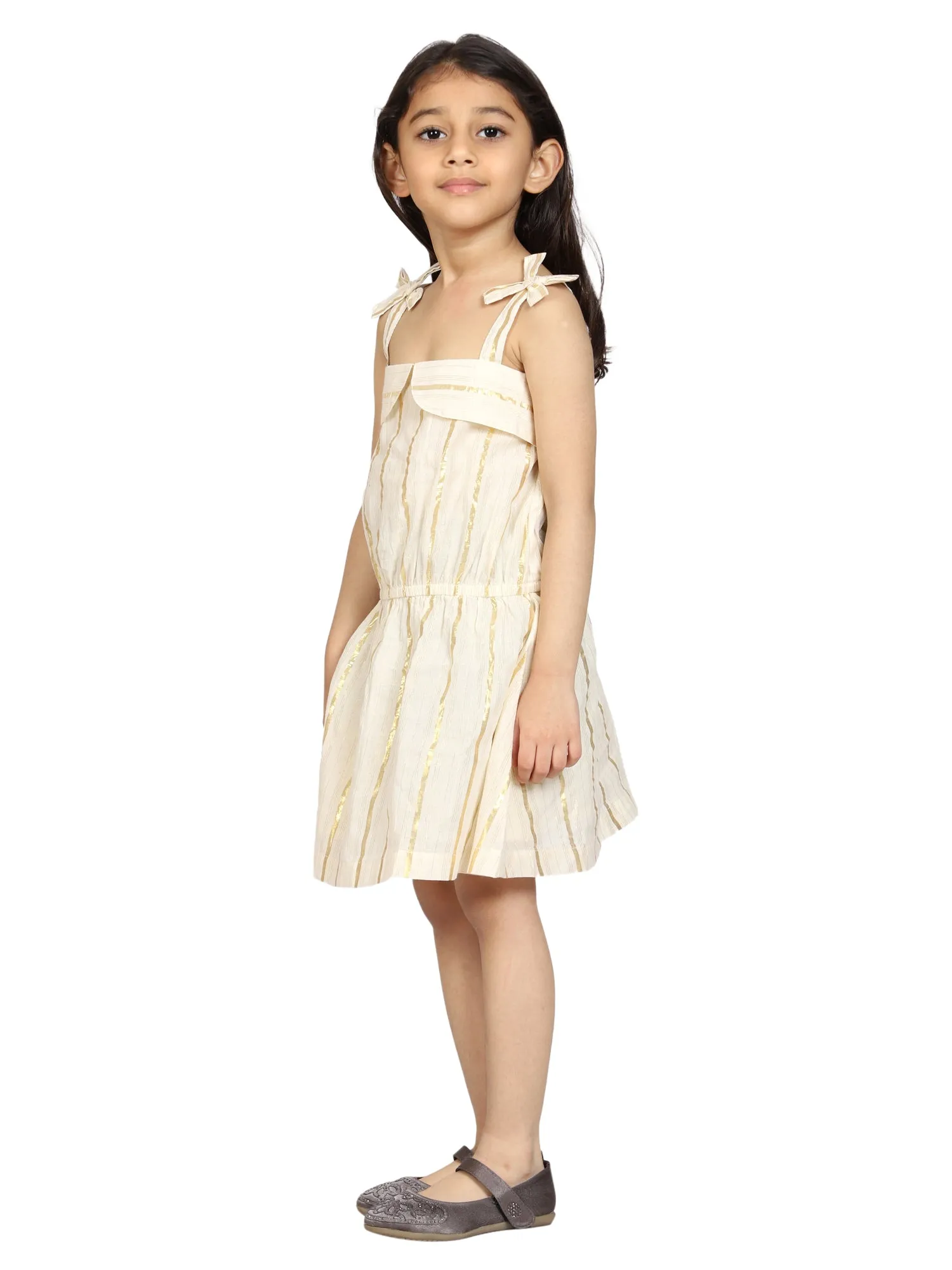 Girls Cotton Strap Dress with Bow