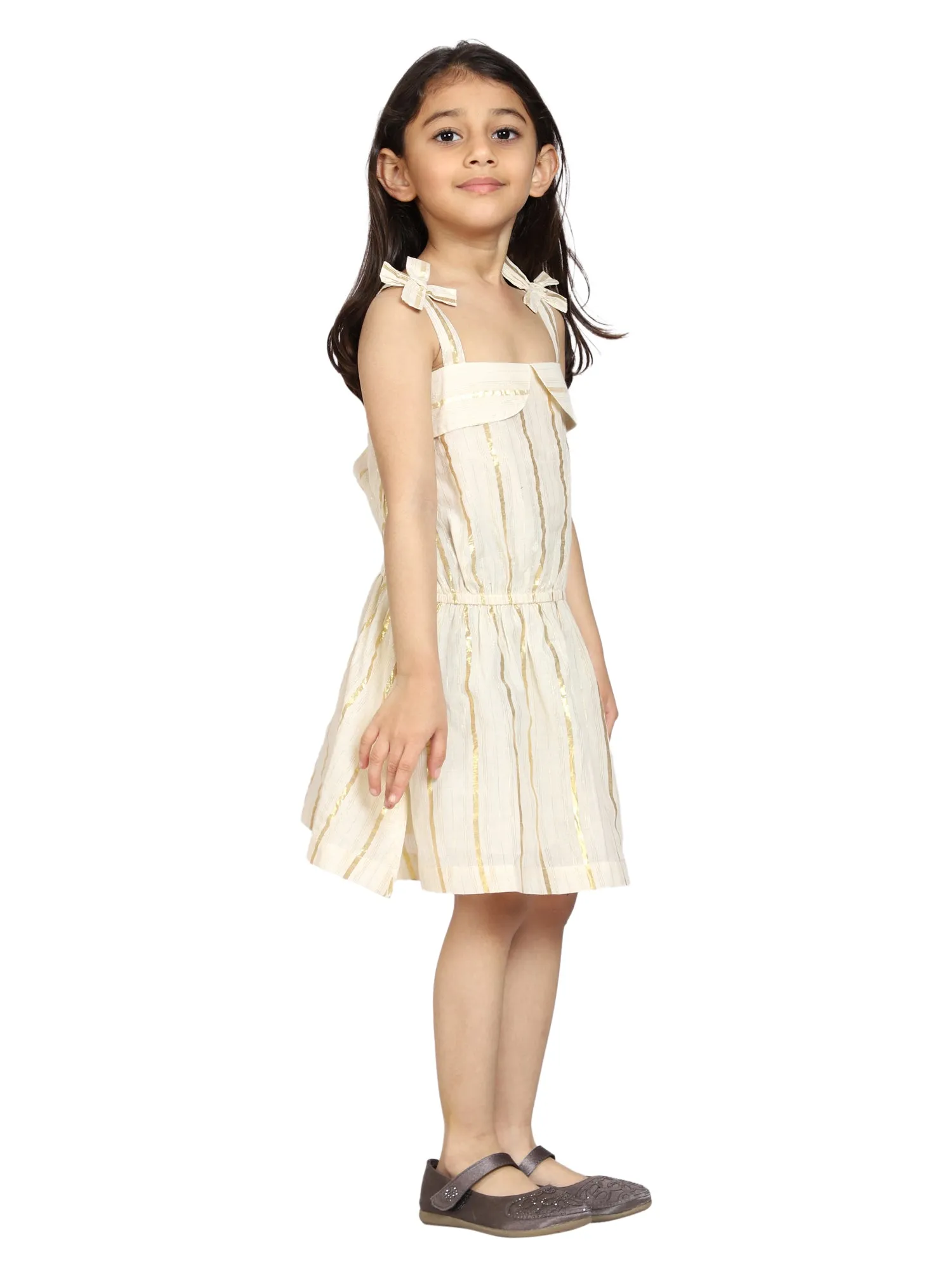 Girls Cotton Strap Dress with Bow