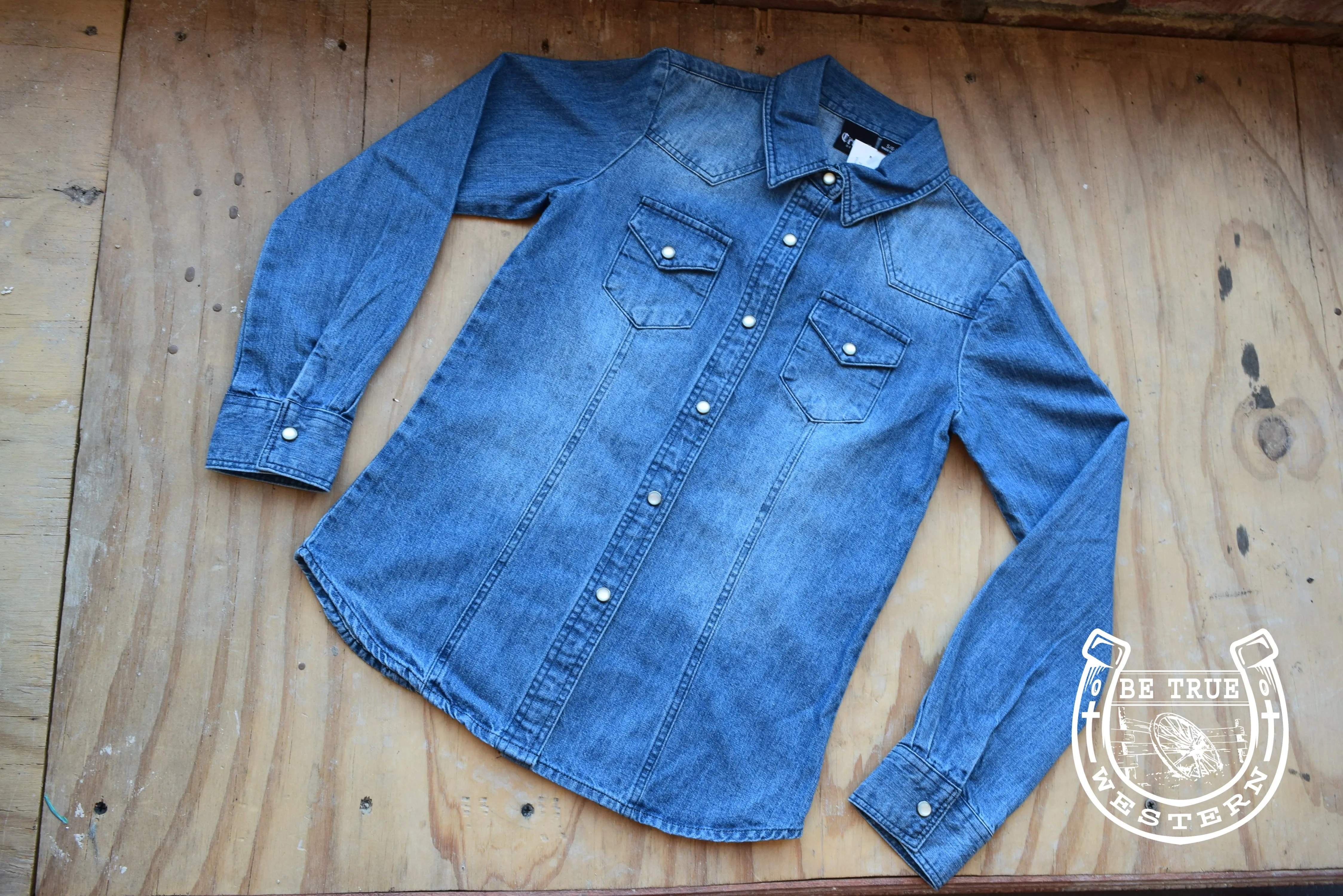 Girls Denim Long Sleeve Button Down by Cruel Girl