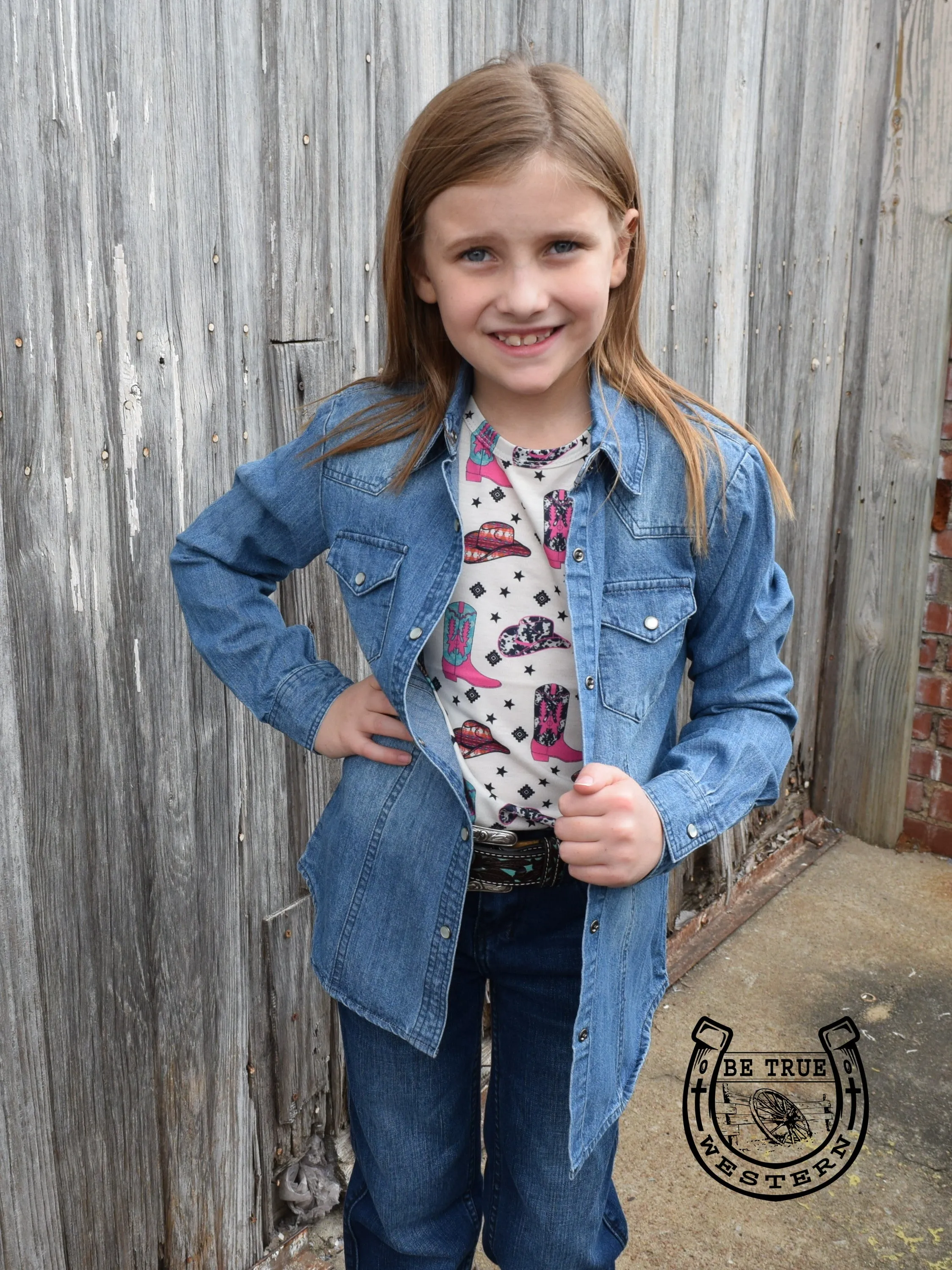 Girls Denim Long Sleeve Button Down by Cruel Girl