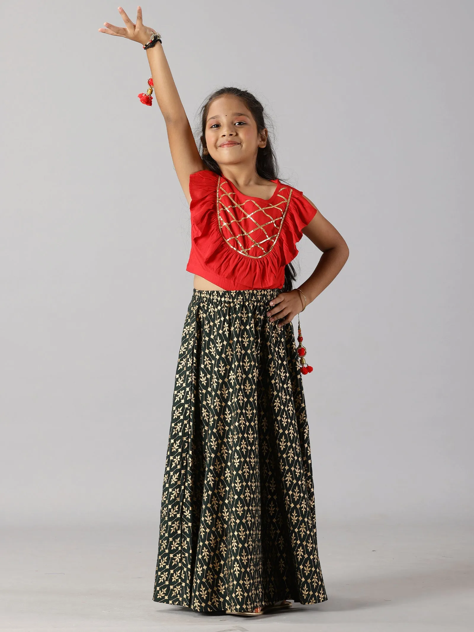 Girls Ethnic Ruffle Choli & Lehenga set