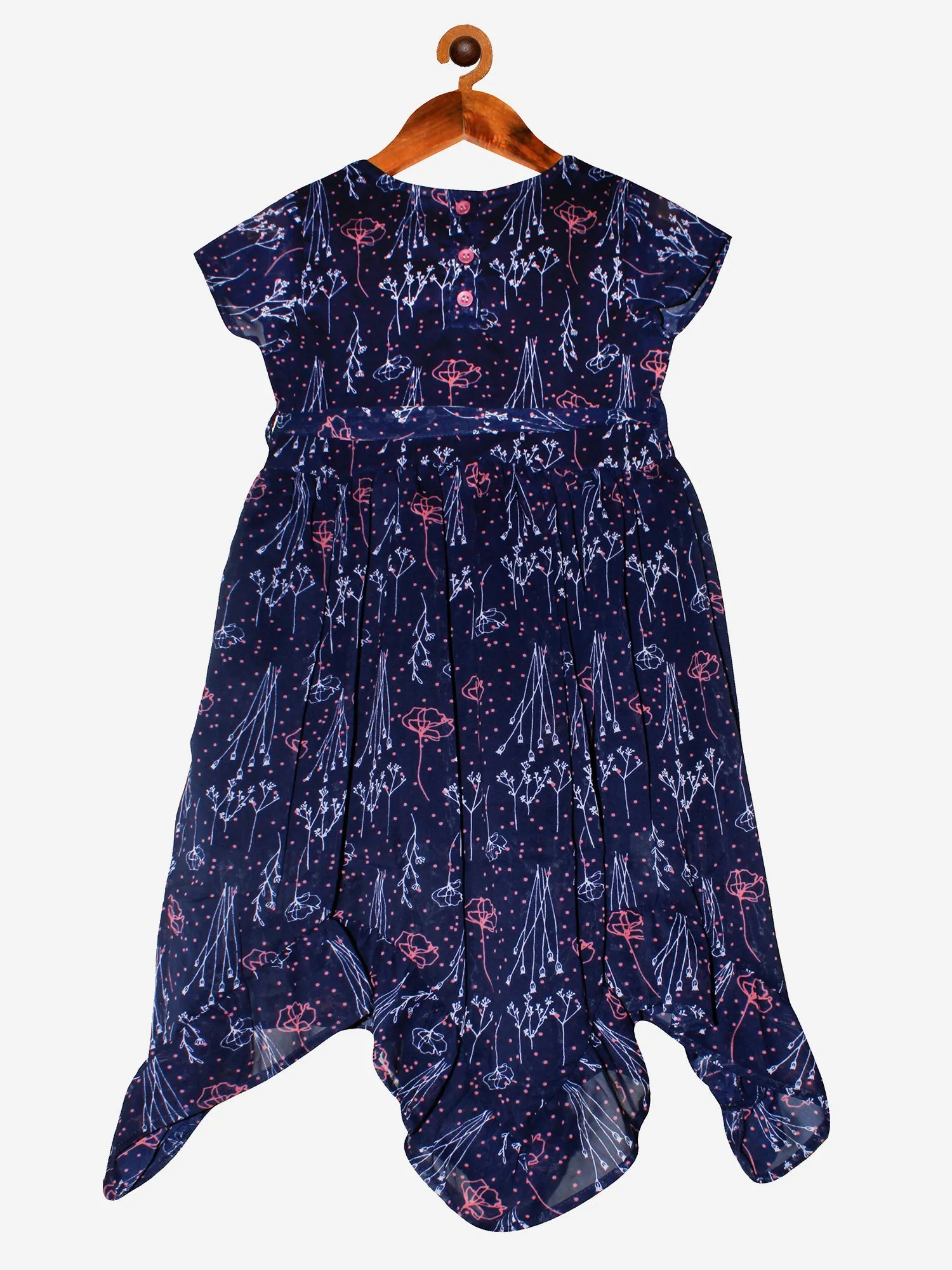 Girls Frilled Hem Printed Georgette Dress