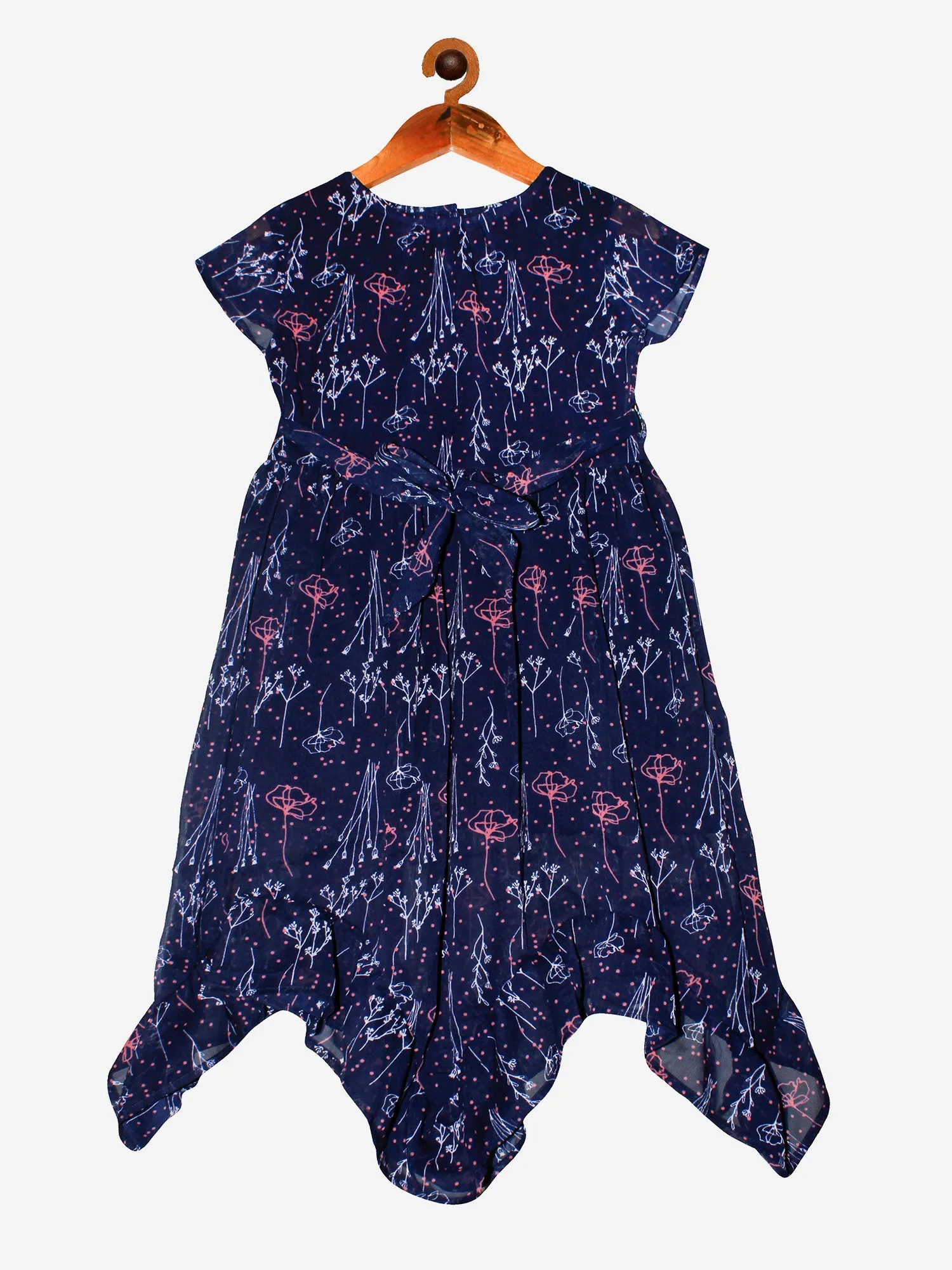 Girls Frilled Hem Printed Georgette Dress