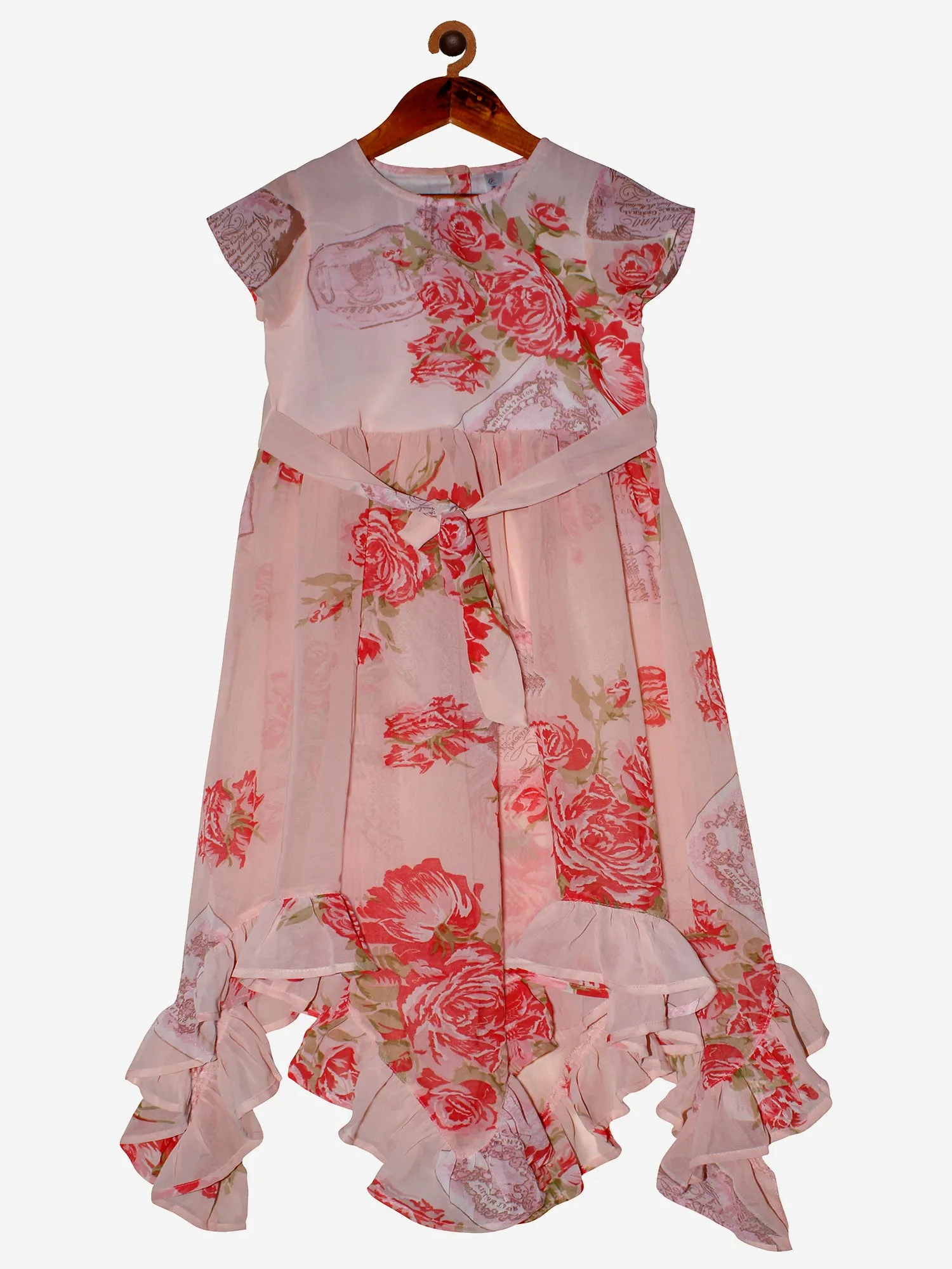 Girls Frilled Hem Printed Georgette Dress