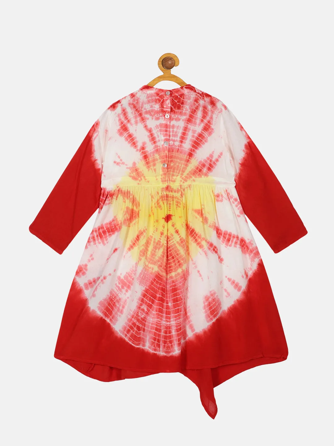 Girls F/S Asymmetric Hem Tie And Dye Dress With Frill Detailing