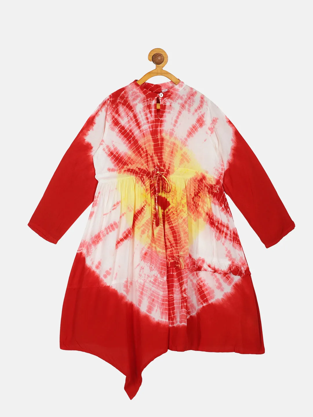 Girls F/S Asymmetric Hem Tie And Dye Dress With Frill Detailing