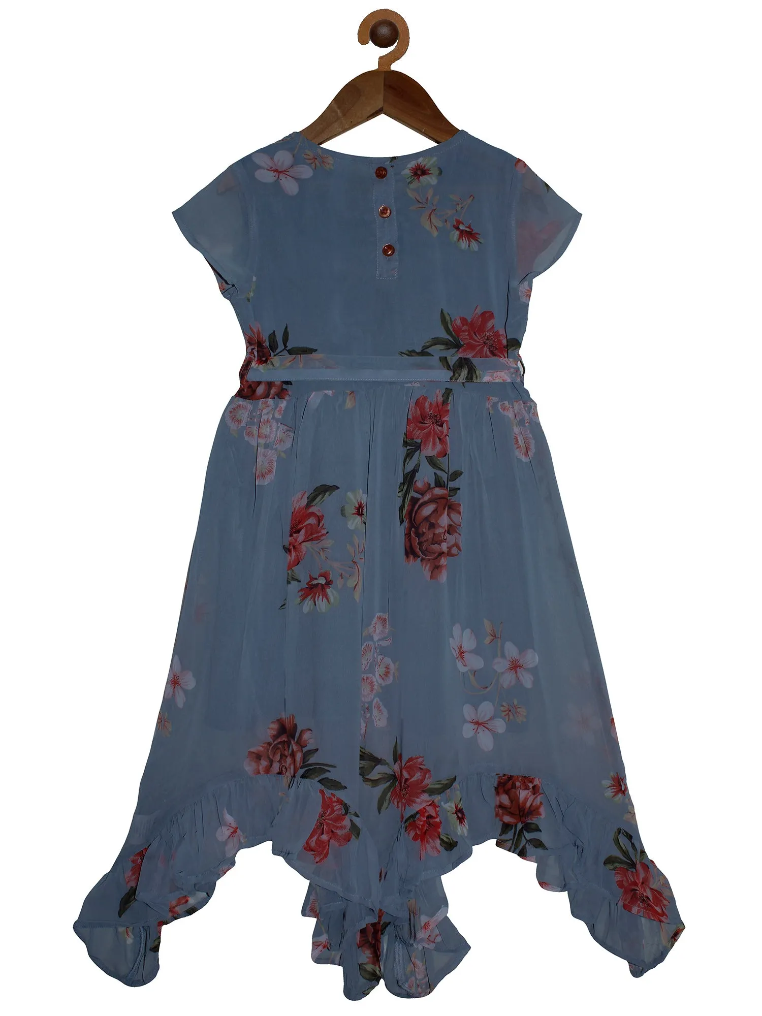 Girls Printed Georgette Dress with Frill Hem