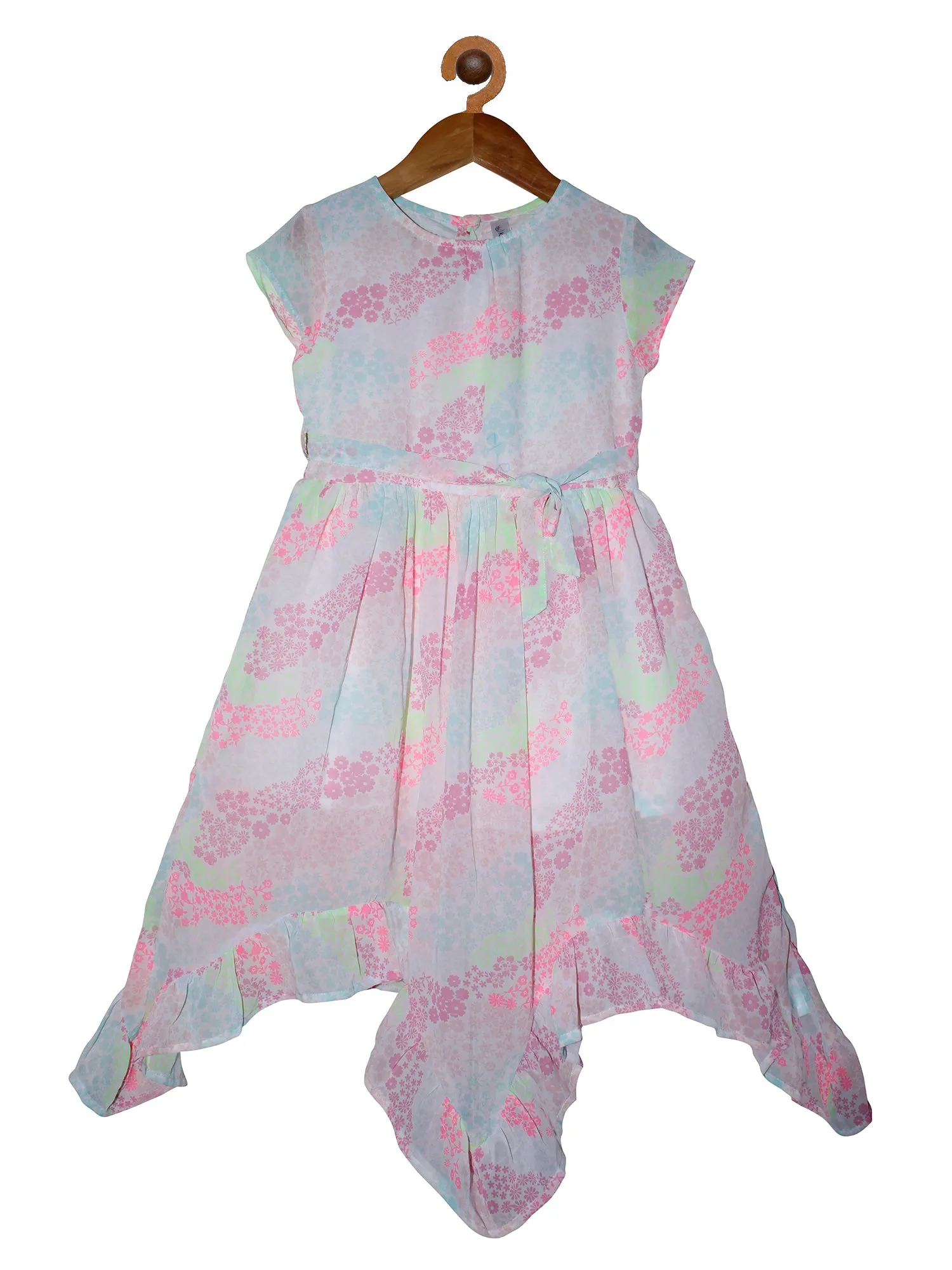 Girls Printed Georgette Dress with Frill Hem