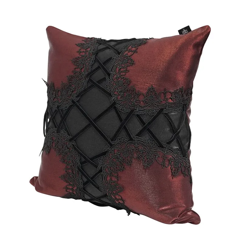 Gothic Strappy Lace Pillow Case Red with Pillow Inner