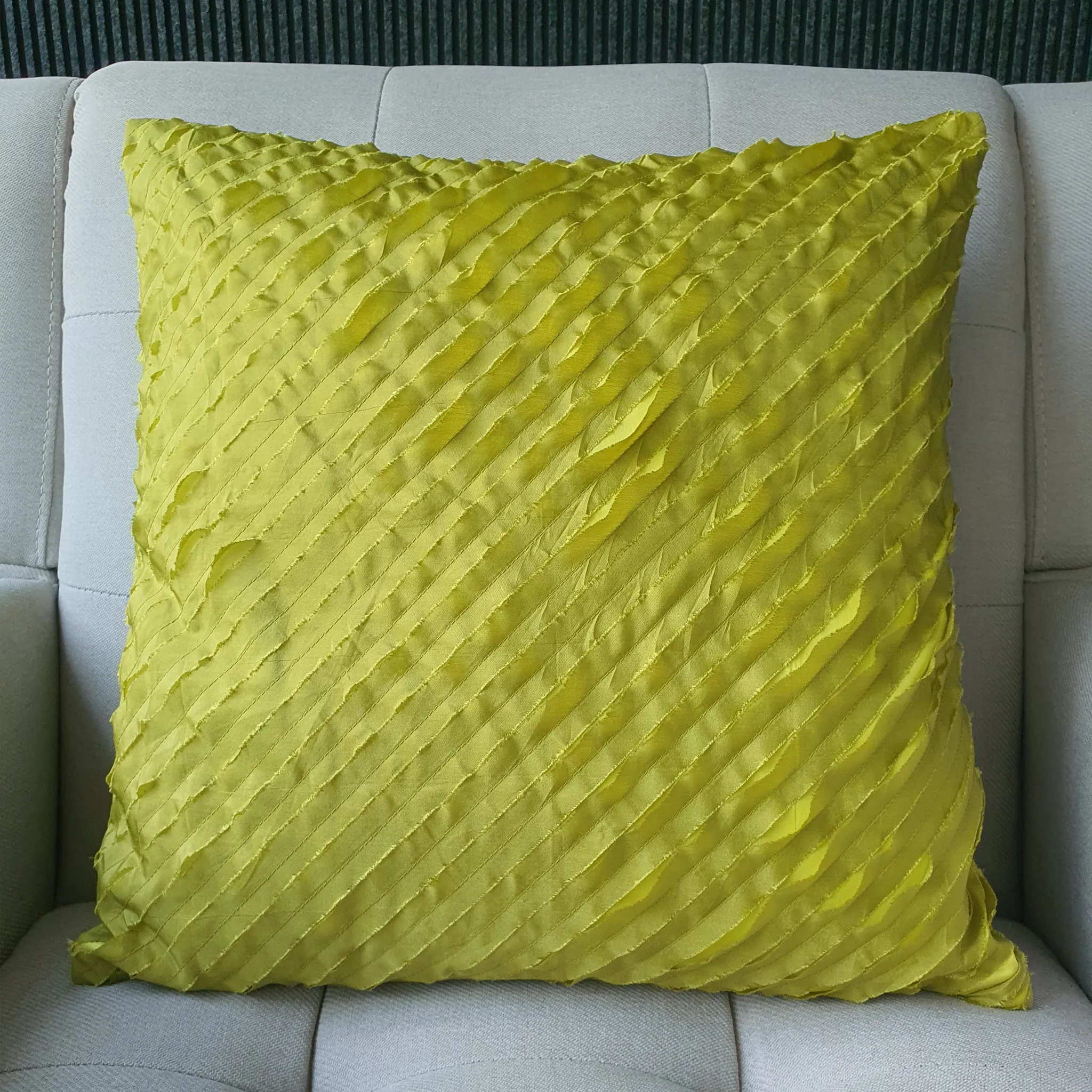 Green Frayed Layer Cushion Cover