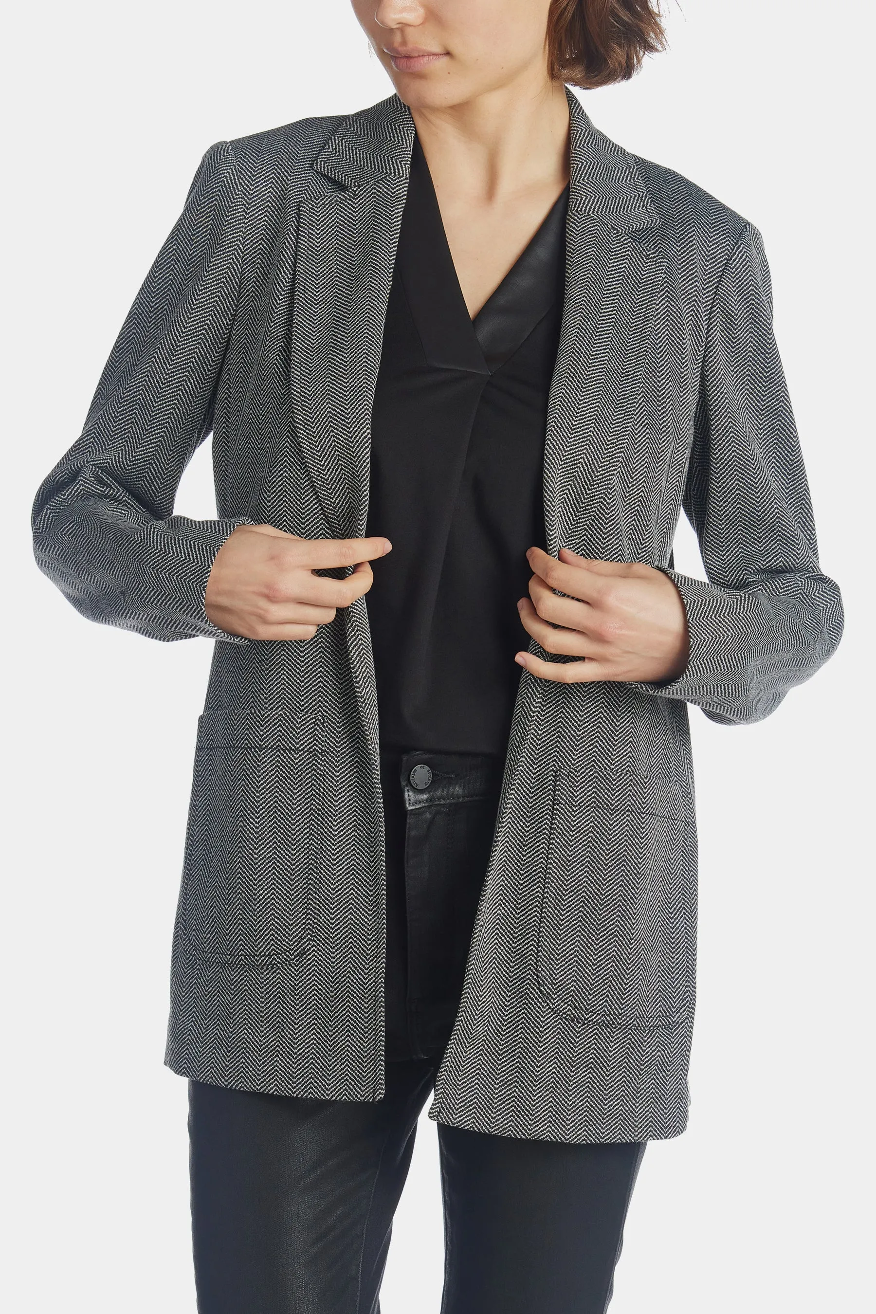 Herringbone Notch Collar Blazer