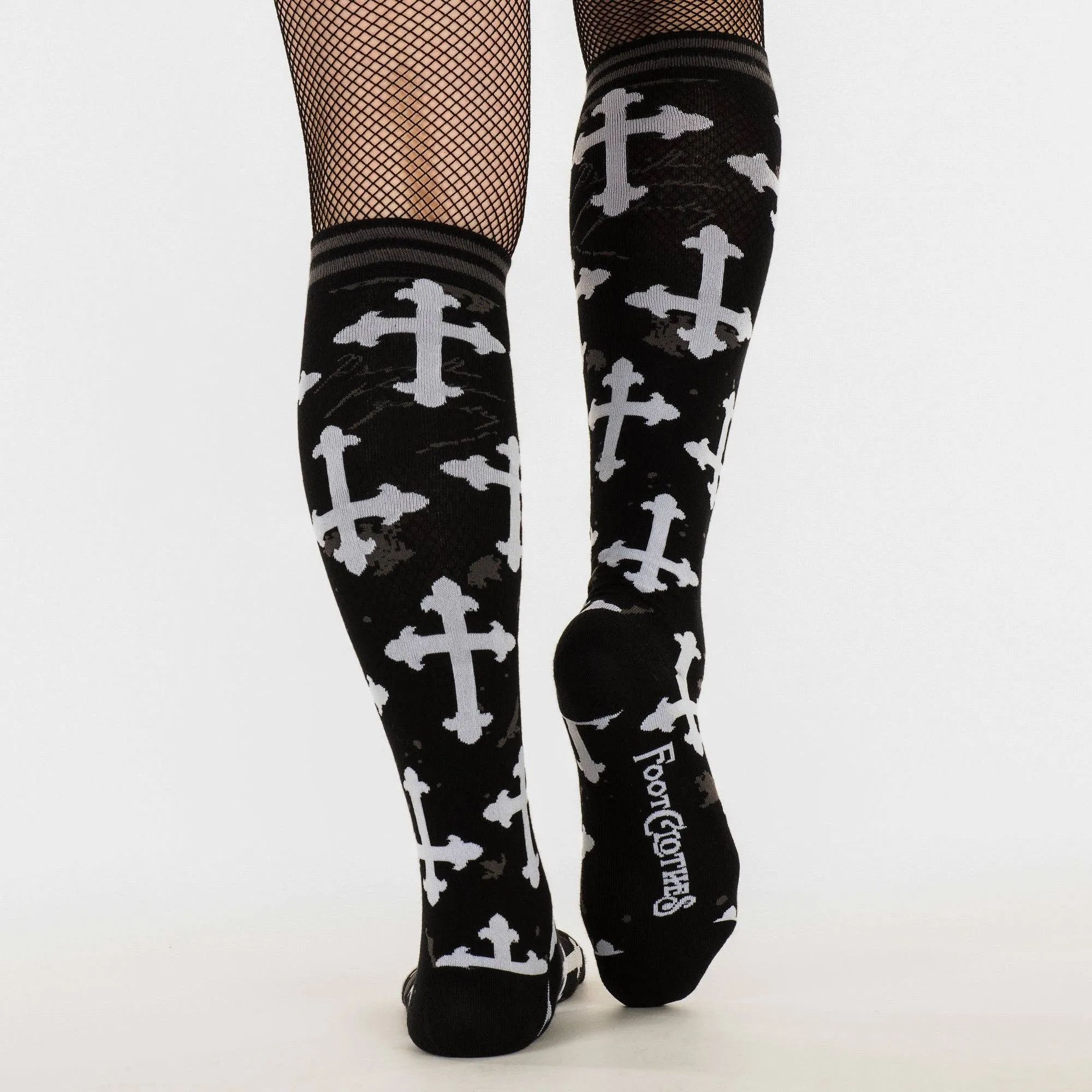 Instant Shipping! Gothic Crosses Knee High Socks