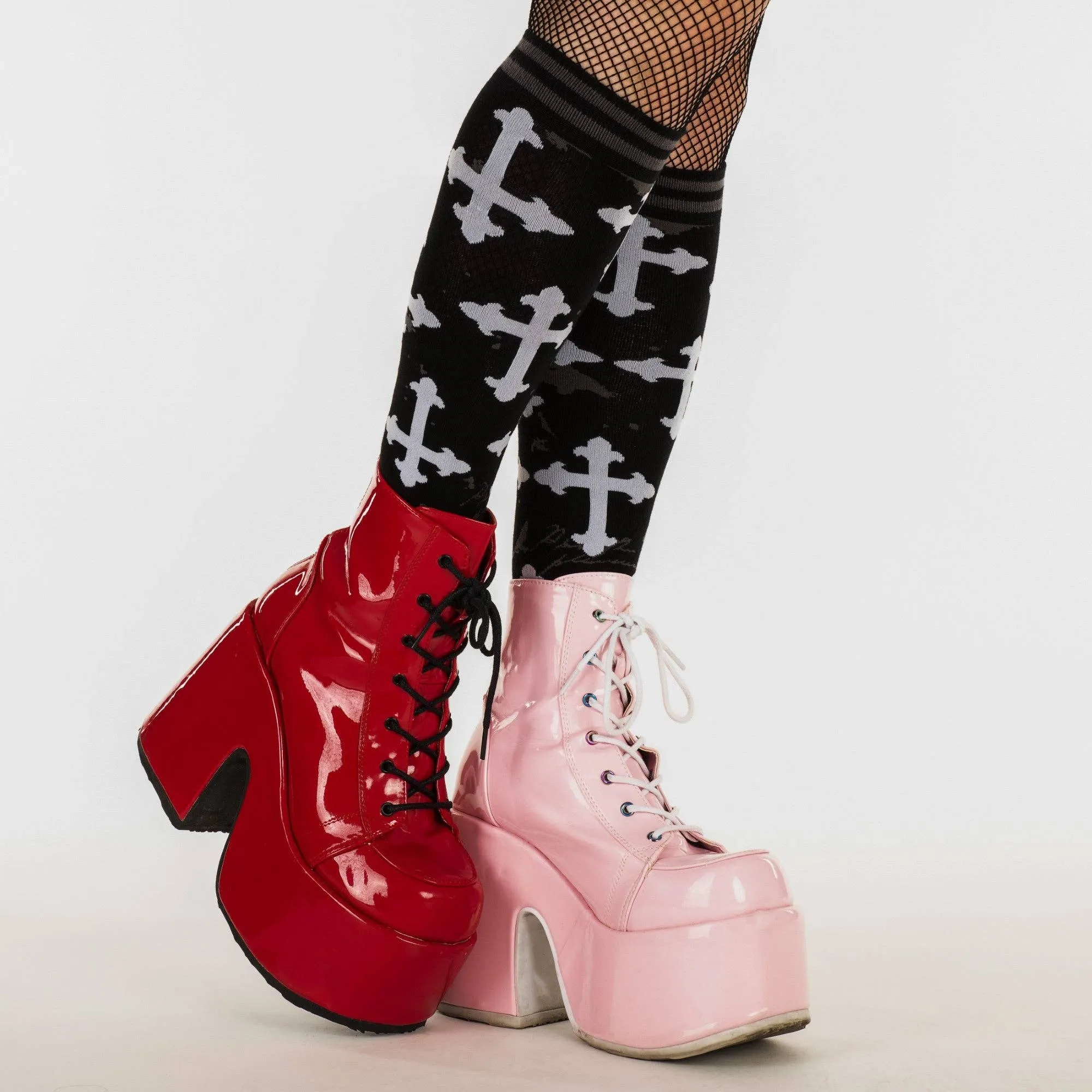 Instant Shipping! Gothic Crosses Knee High Socks