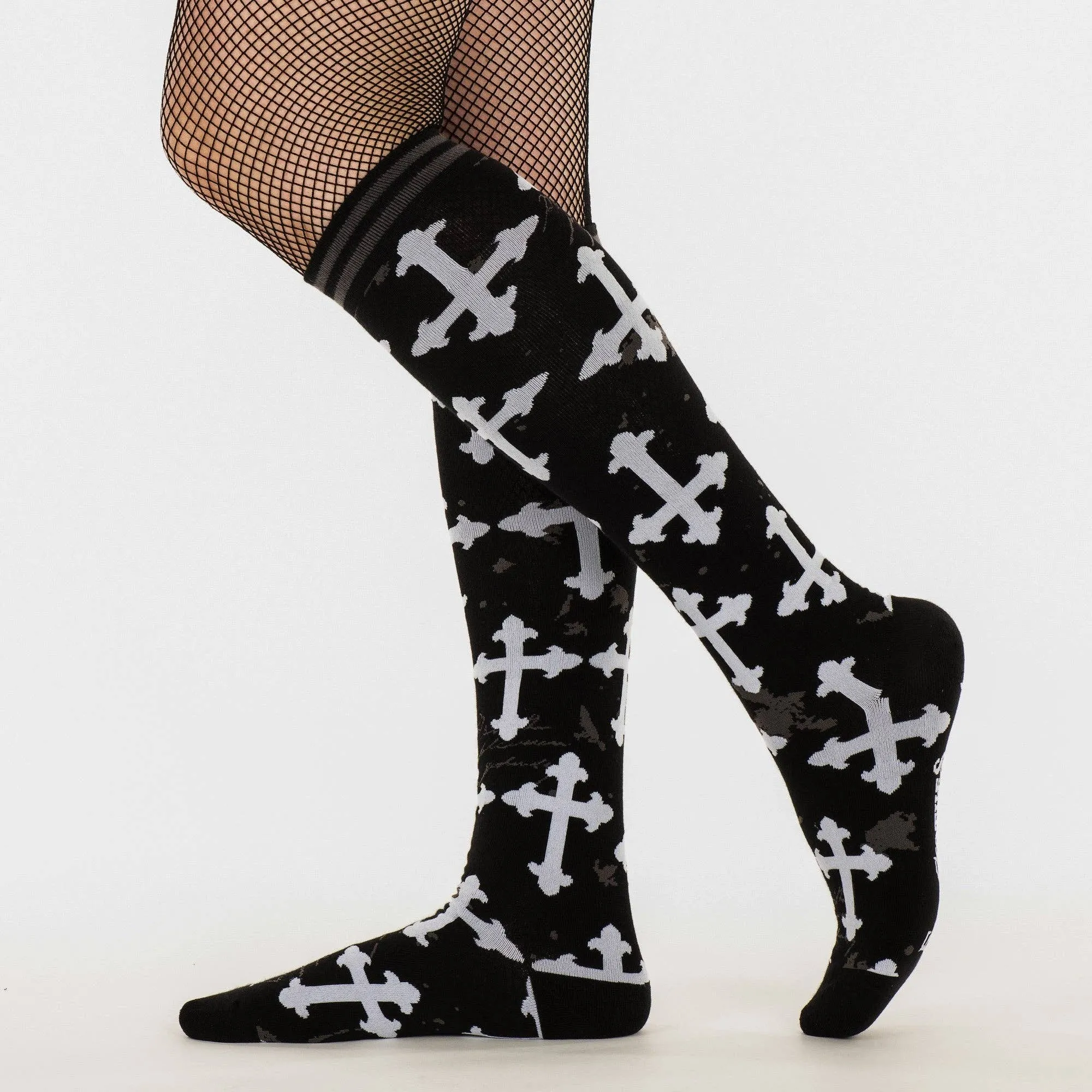 Instant Shipping! Gothic Crosses Knee High Socks