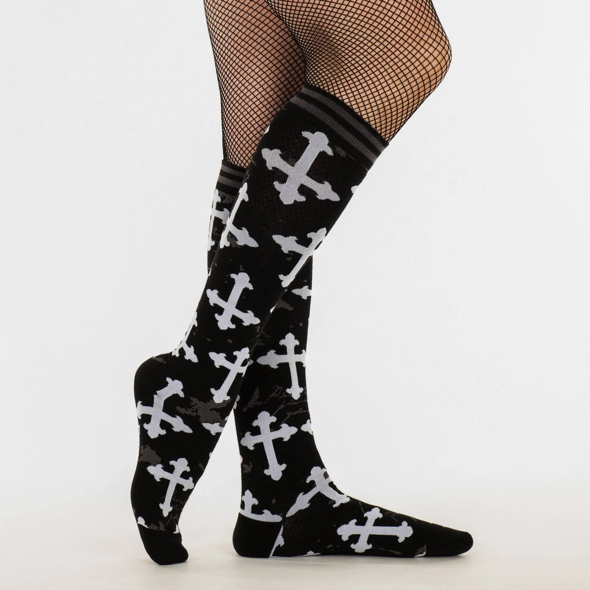 Instant Shipping! Gothic Crosses Knee High Socks