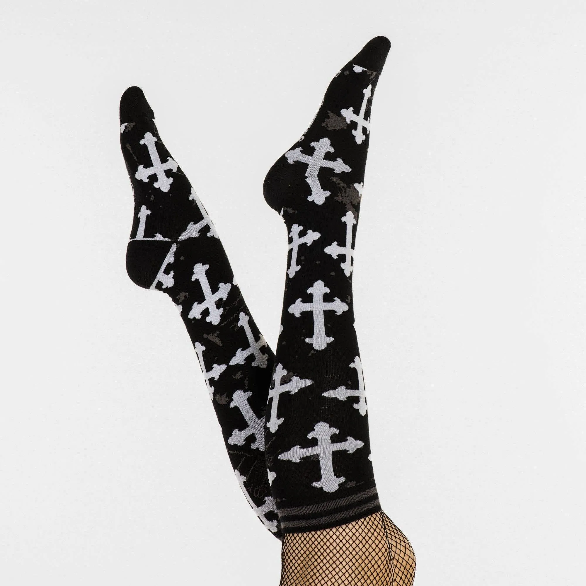 Instant Shipping! Gothic Crosses Knee High Socks