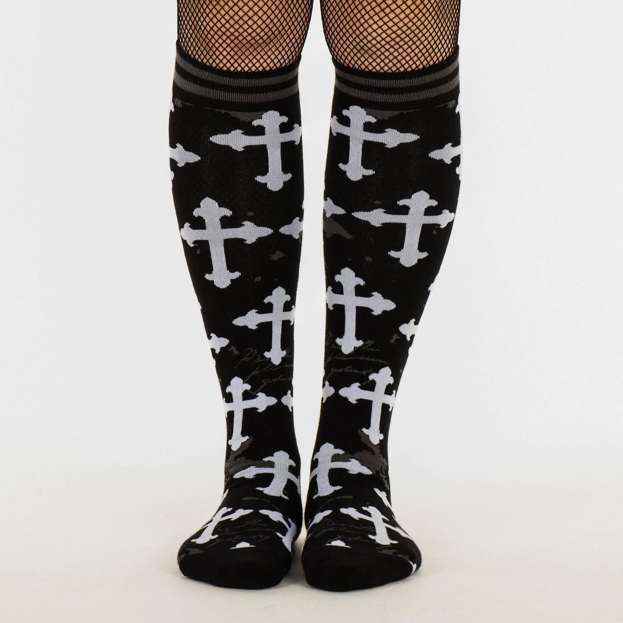 Instant Shipping! Gothic Crosses Knee High Socks