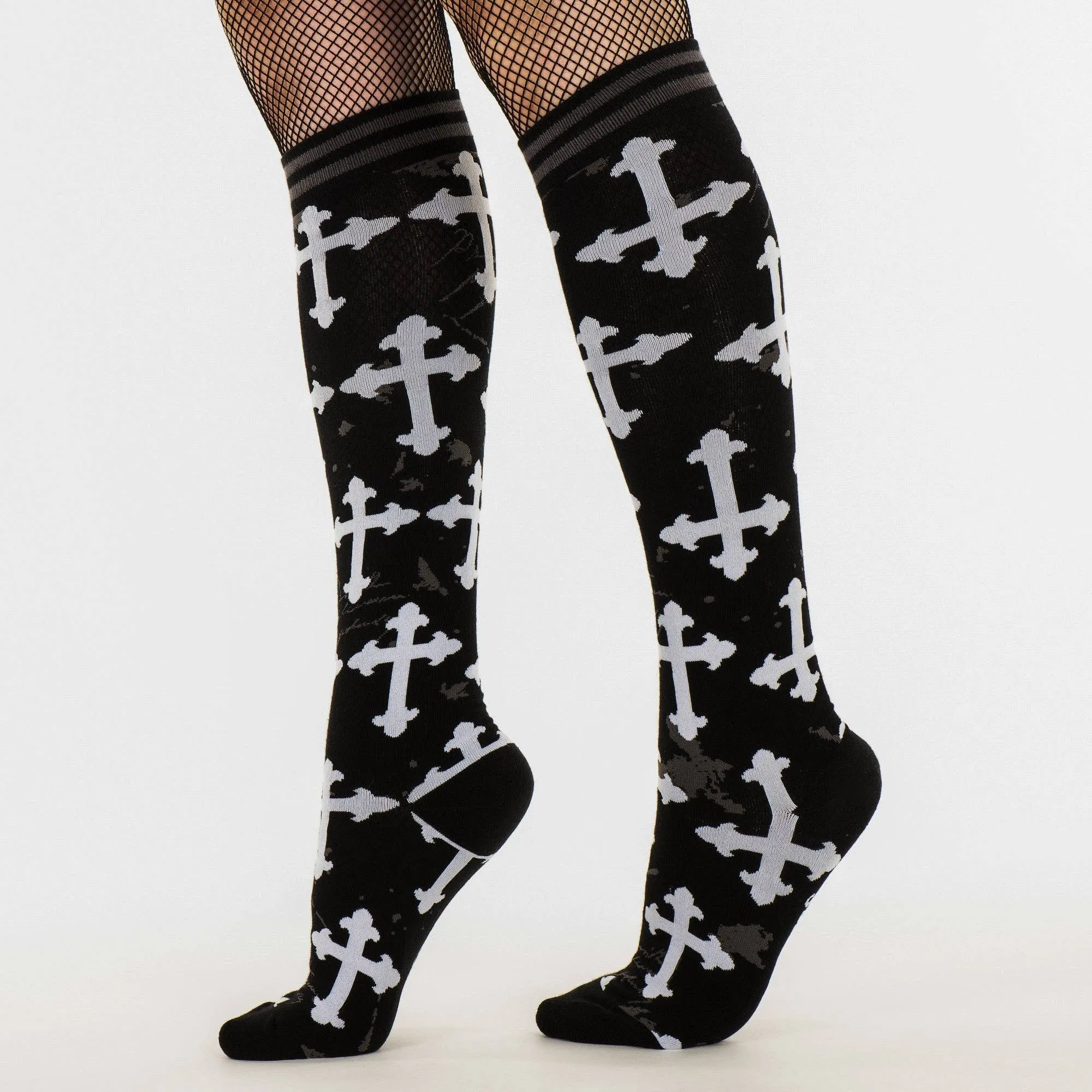 Instant Shipping! Gothic Crosses Knee High Socks