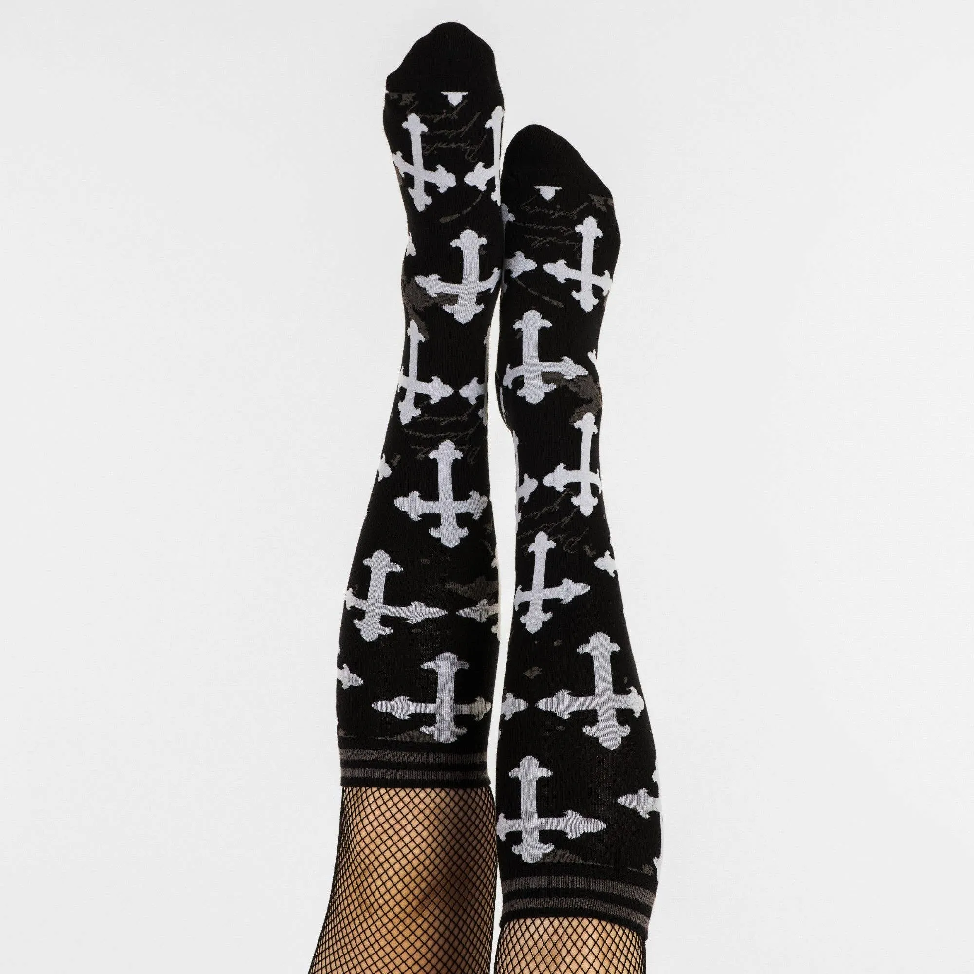 Instant Shipping! Gothic Crosses Knee High Socks