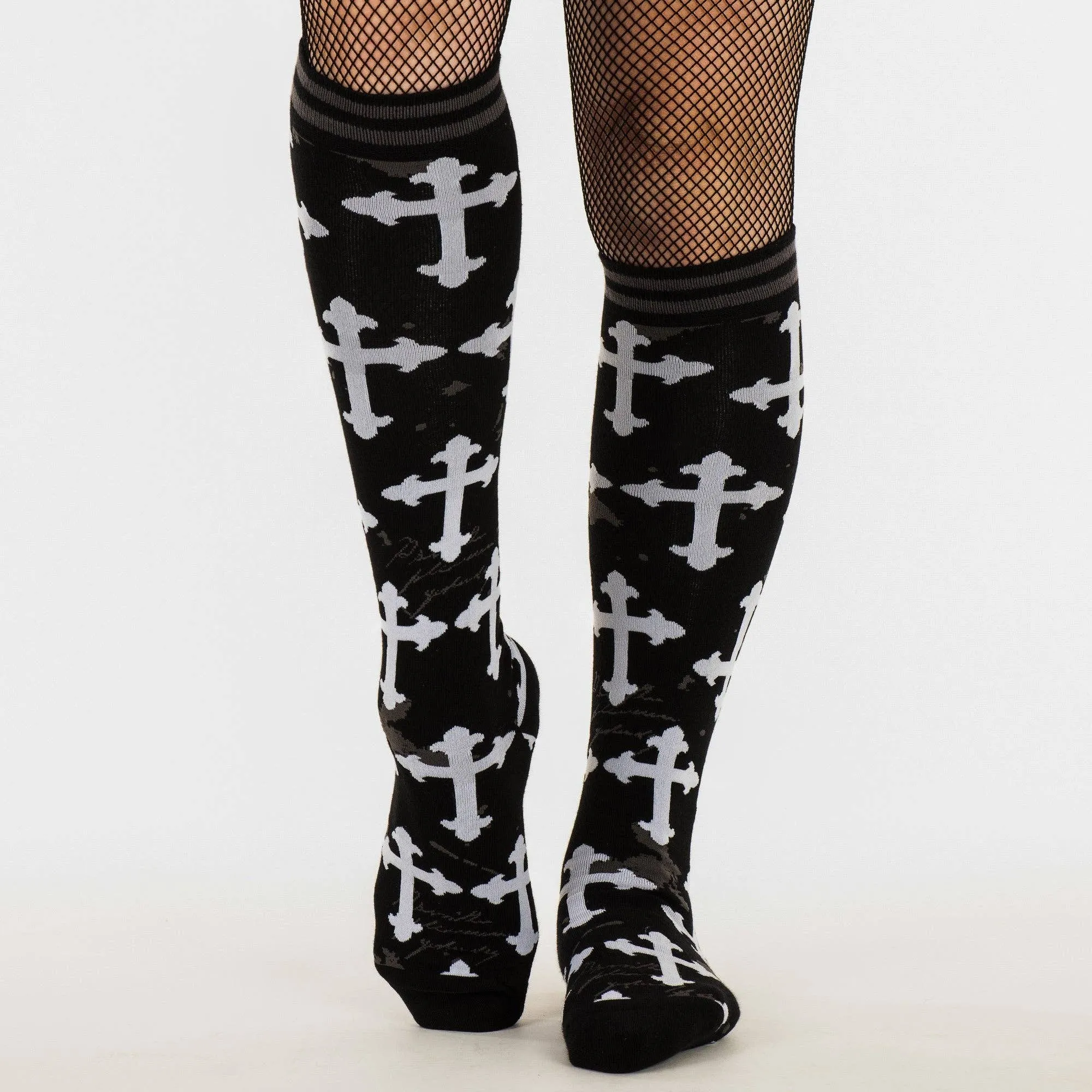 Instant Shipping! Gothic Crosses Knee High Socks