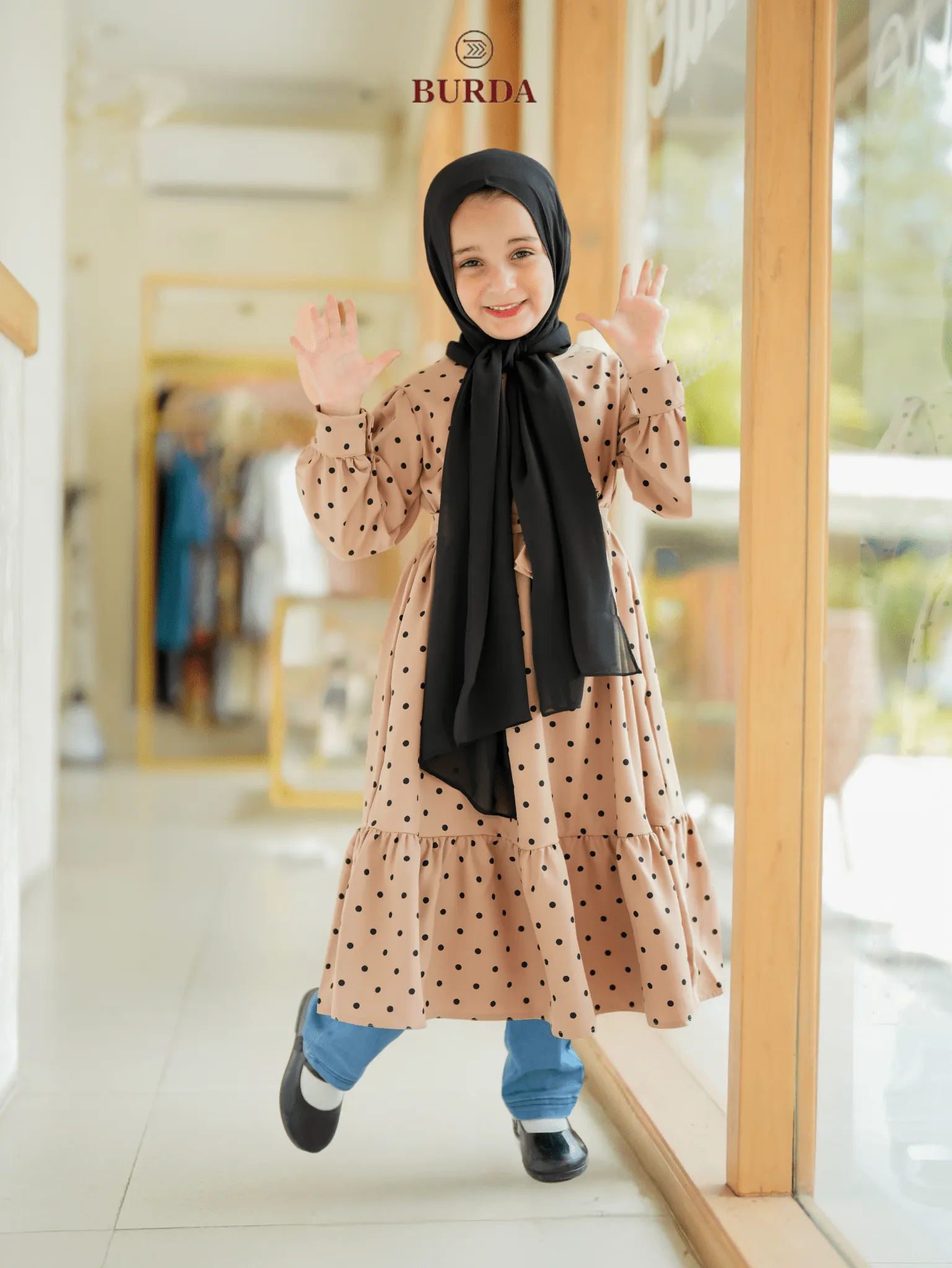 Kid's Beige Polka Dot Dress