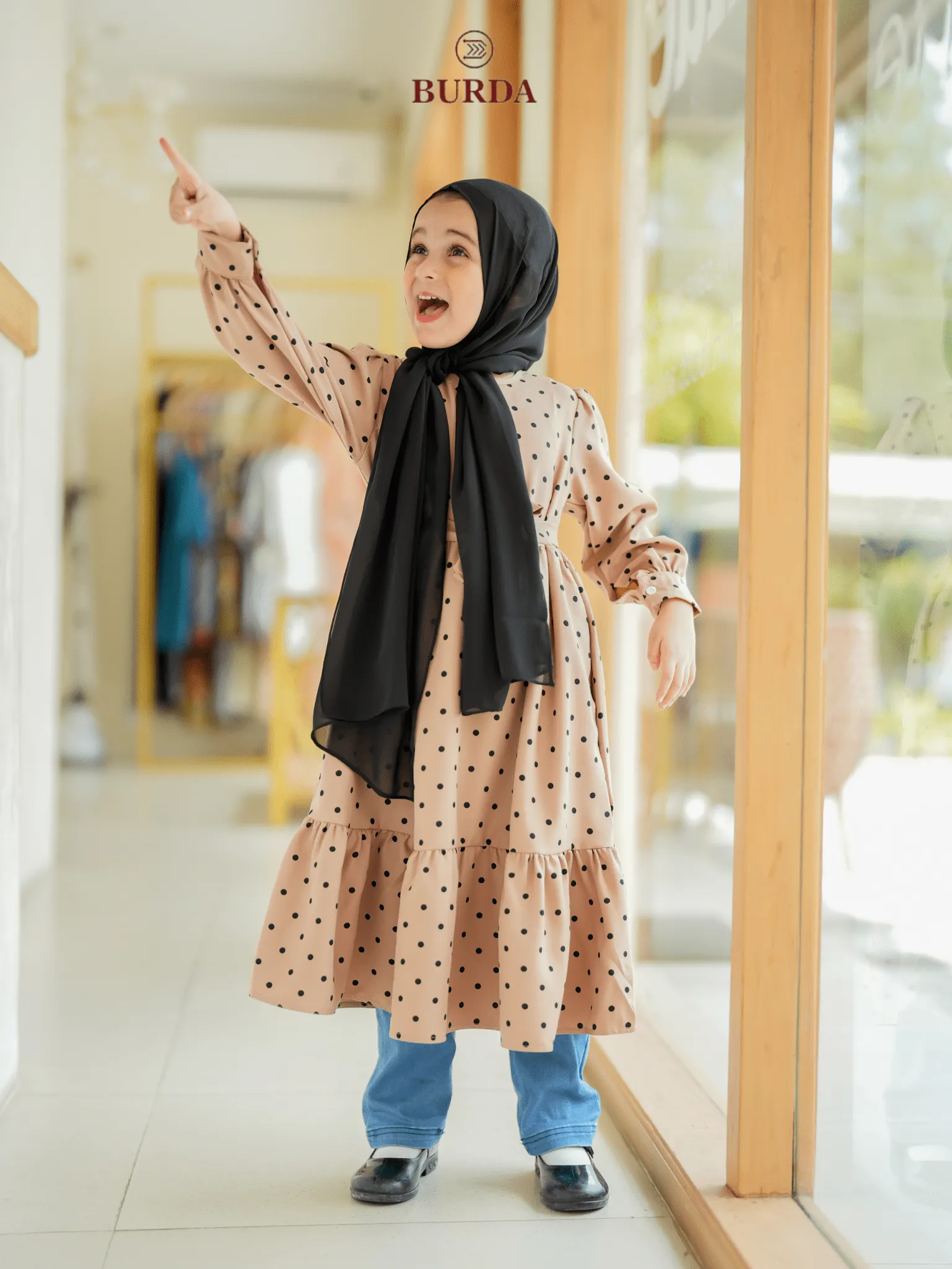 Kid's Beige Polka Dot Dress