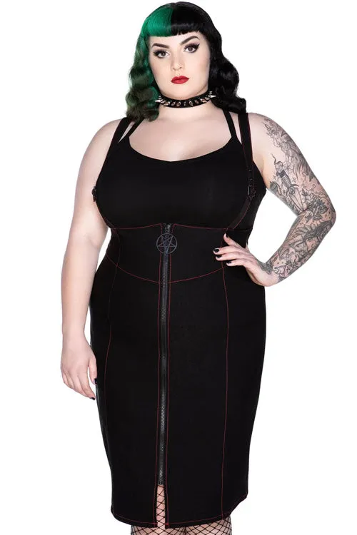 Killstar Adversary Midi Suspender Wiggle Skirt in Black