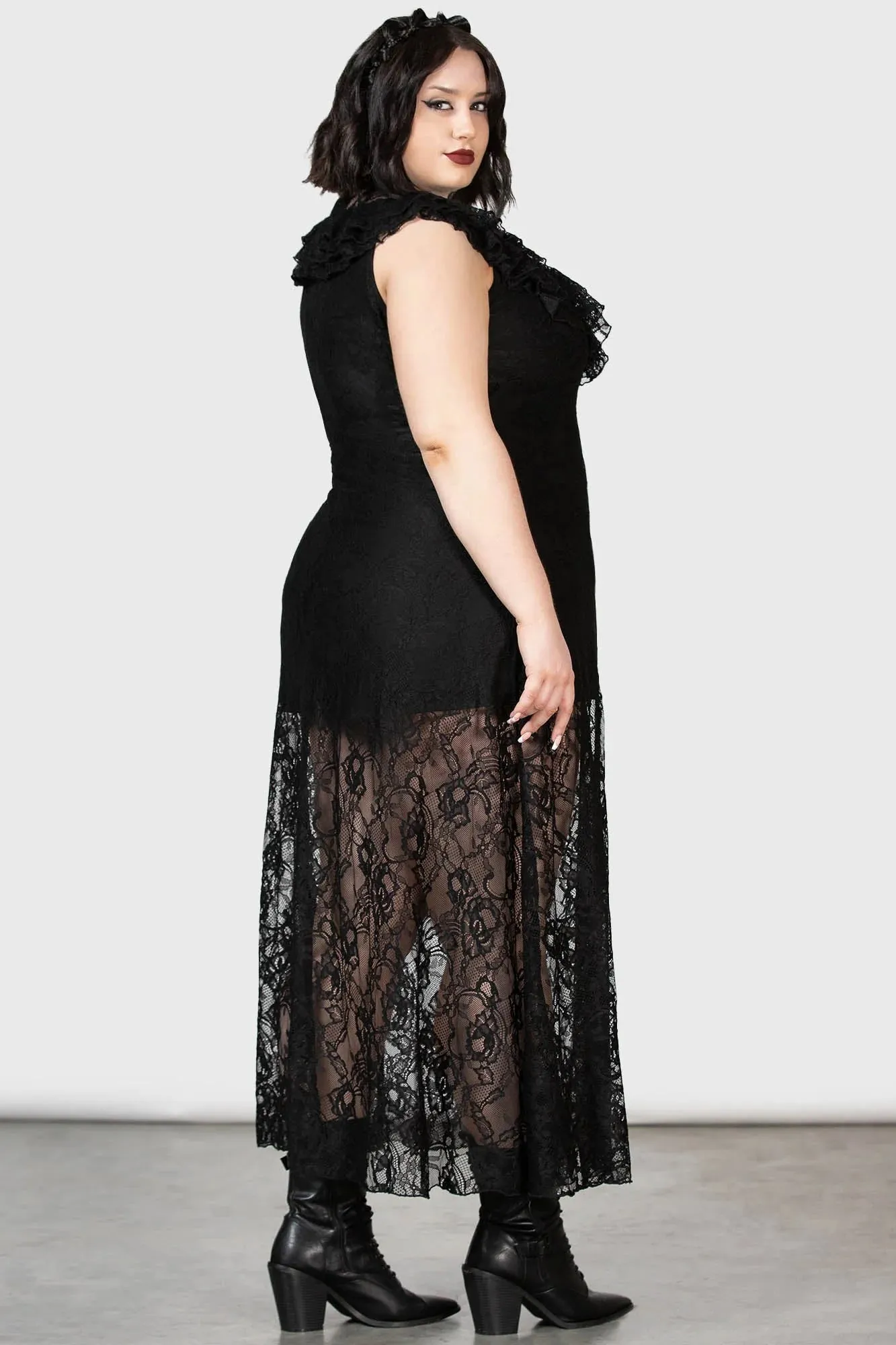 Killstar Vampires Ball Maxi Dress Floaty Lace with Ruffles Classic Goth