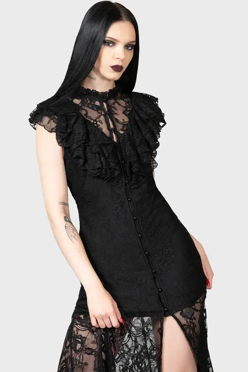 Killstar Vampires Ball Maxi Dress Floaty Lace with Ruffles Classic Goth