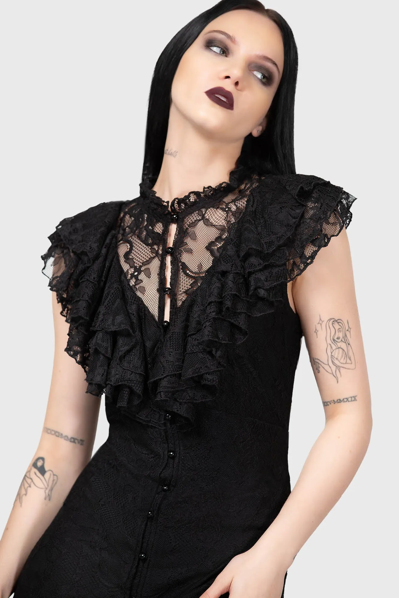 Killstar Vampires Ball Maxi Dress Floaty Lace with Ruffles Classic Goth