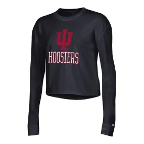 Ladies Indiana Hoosiers Boyfriend Crop Black Long Sleeve T-Shirt